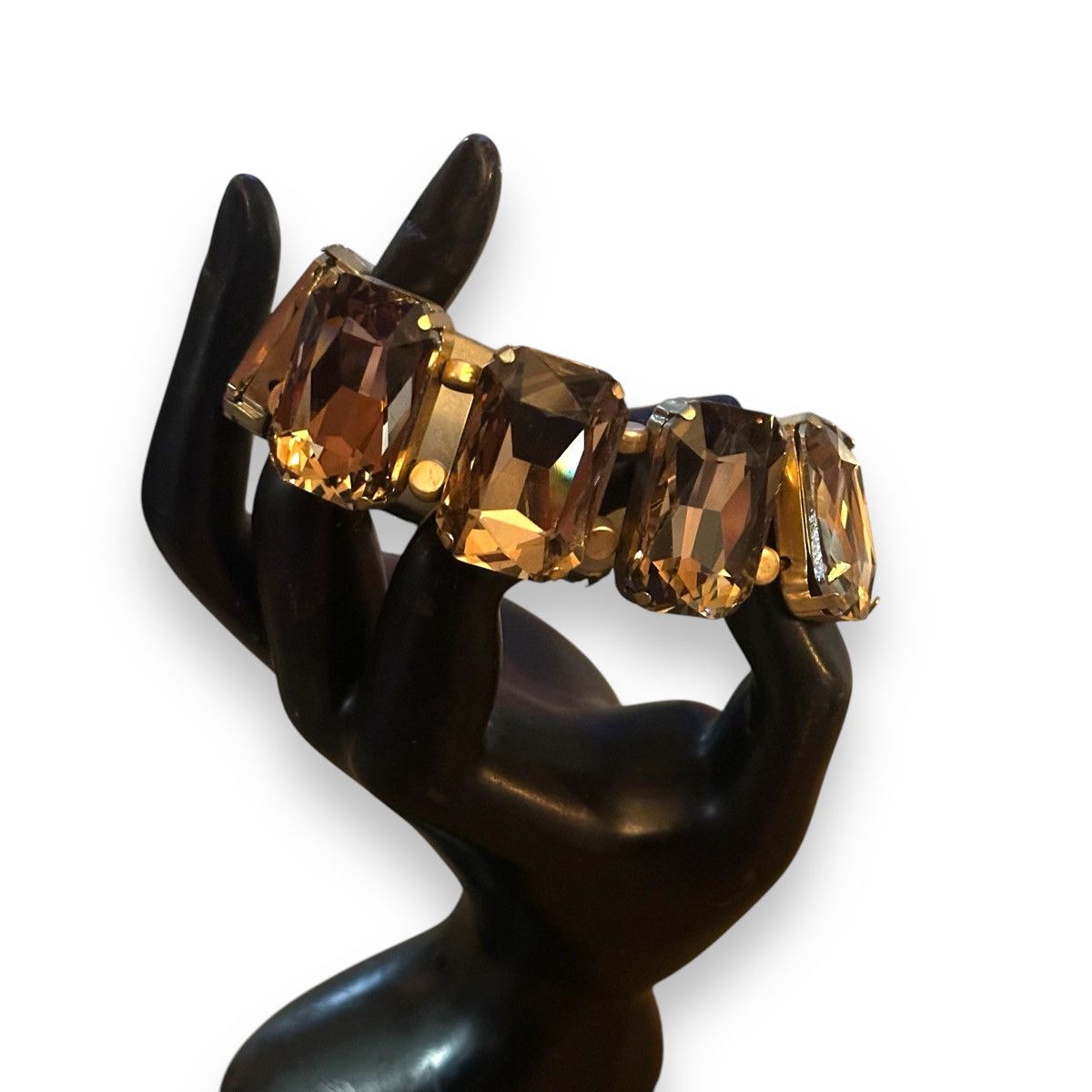 Other Gold tone faceted rectangular glass stones stretch bracelet Size ONE SIZE - 2 Thumbnail