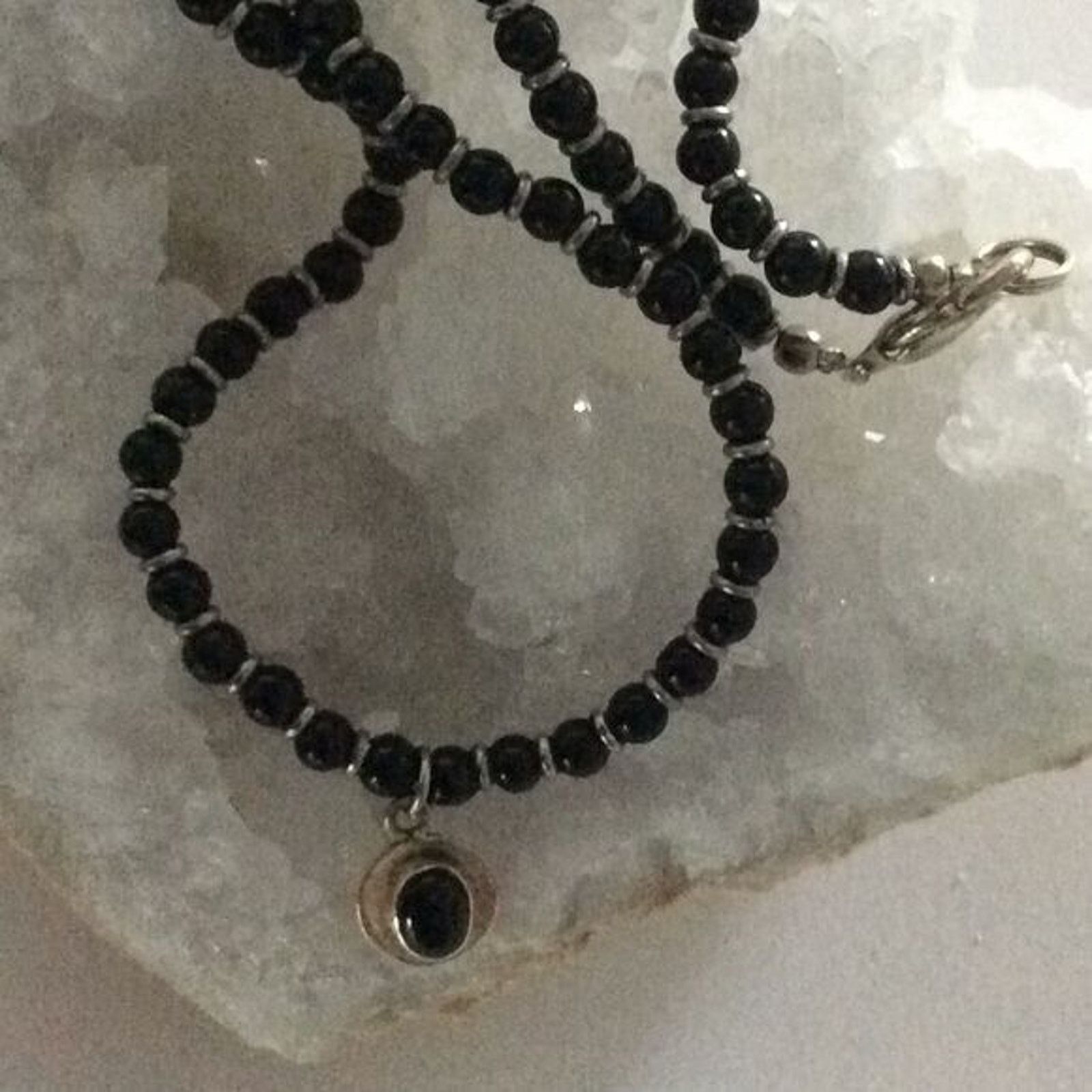 Other ONYX NECKLACE Sterling And Onyx Charm Size -@9” Size ONE SIZE - 2 Thumbnail