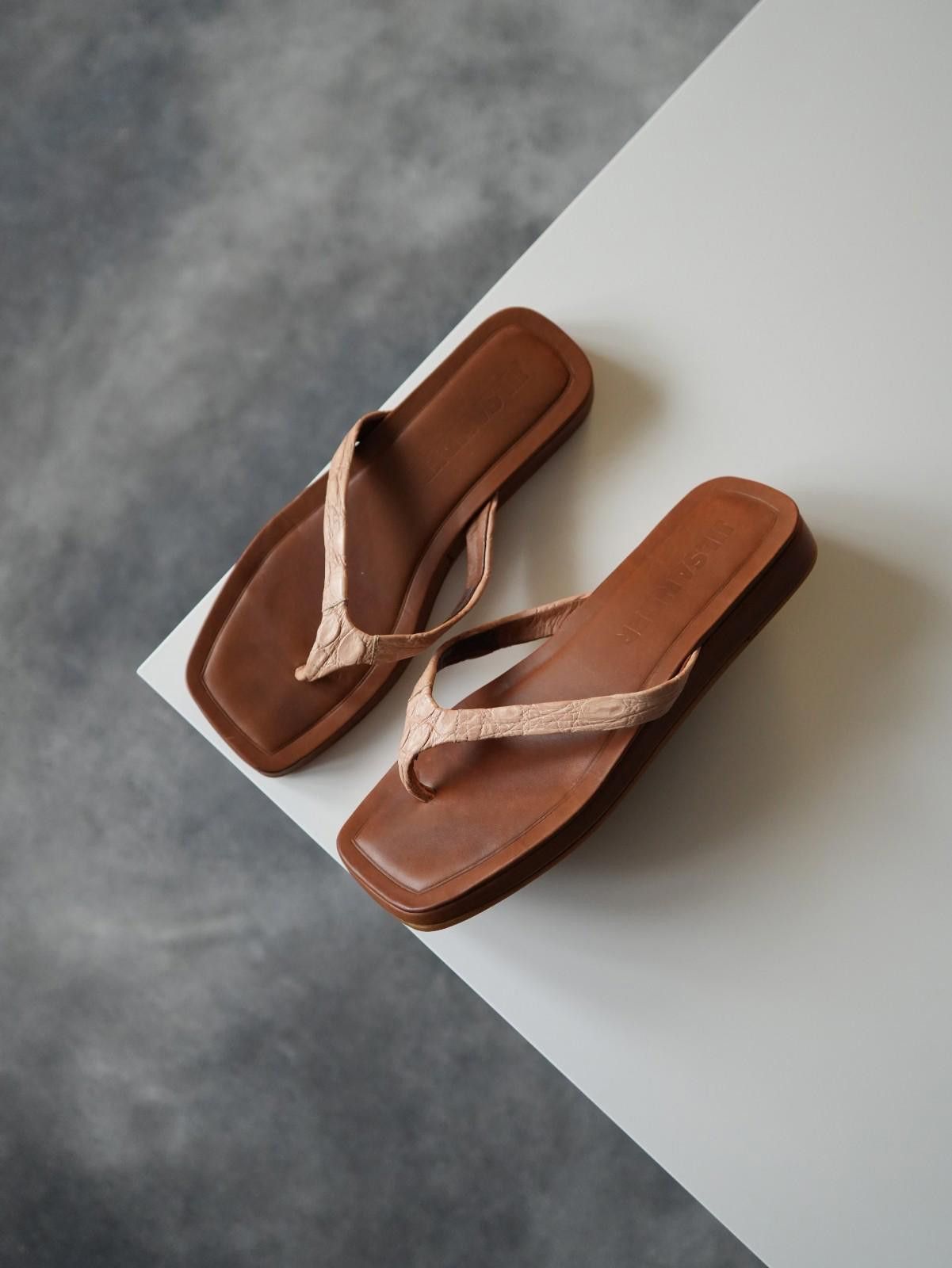 Jil Sander Jil Sander Crocodile Leather Square-Toe Thong Sandals Size US 5 / IT 35 - 1 Thumbnail