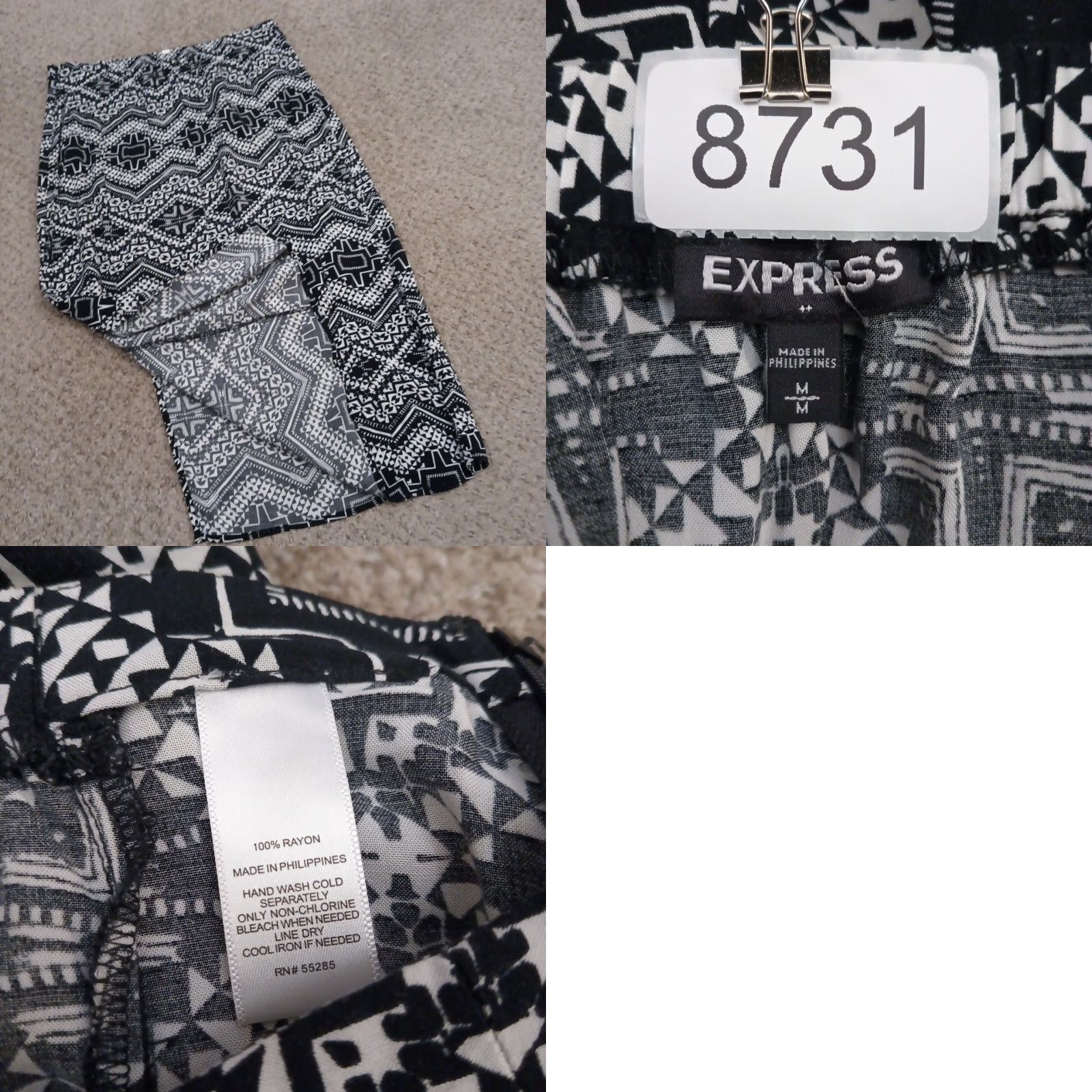 Express Express Skirt Women Midi Black White Geometric Rayon Zip Slit Pencil M Size 32" / US 10 / IT 46 - 8 Thumbnail
