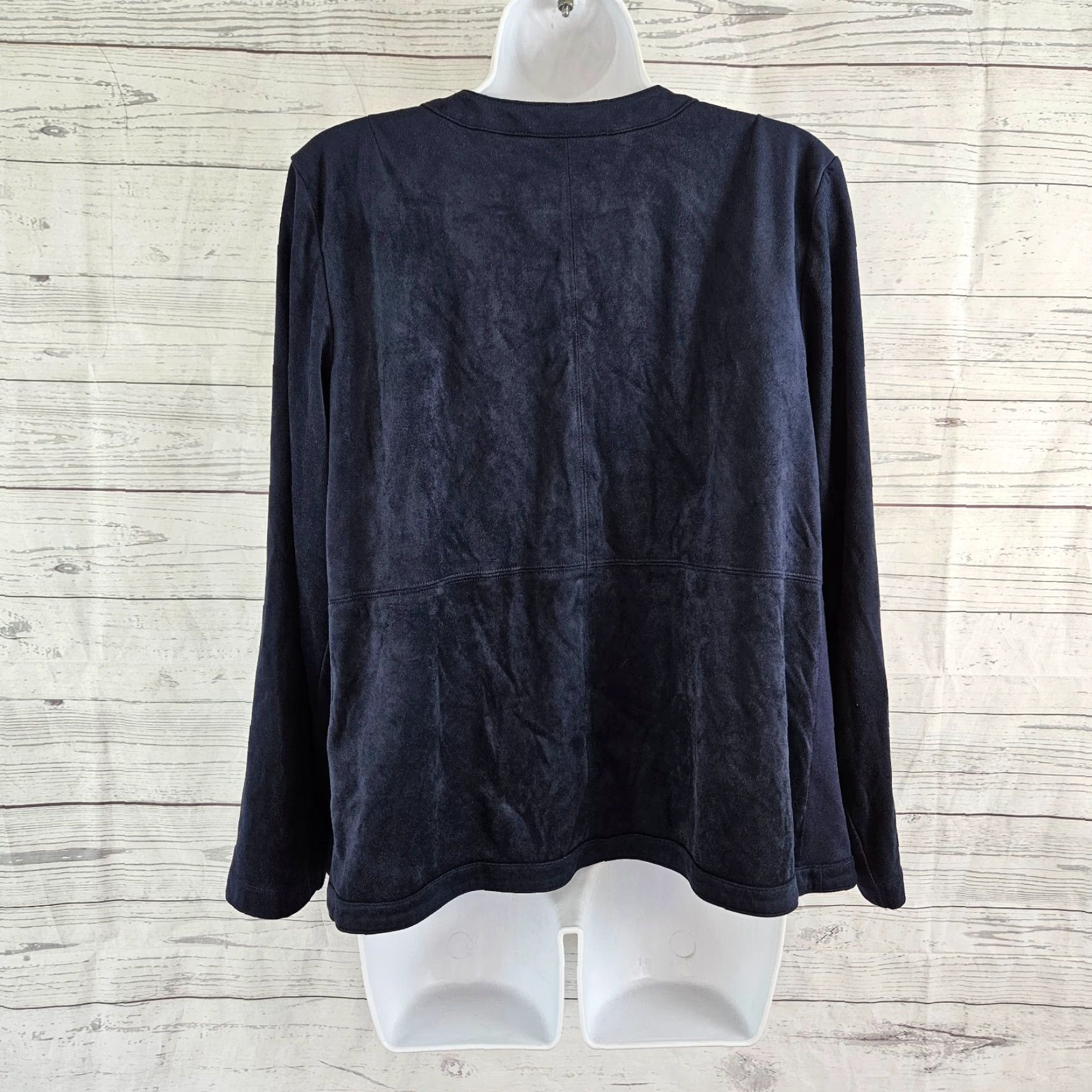 J. Jill J Jill Womens Cardigan Blue Faux Suede Open Front Pockets Petite Large Sz PL Long Sleeve Womens Cardigan Size L / US 10 / IT 46 - 3 Thumbnail