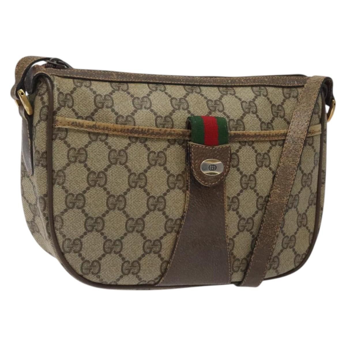 Gucci GG Supreme Web Sherry Line Shoulder Bag Pvc Beige 89 02 032 Auth 122136, Women's