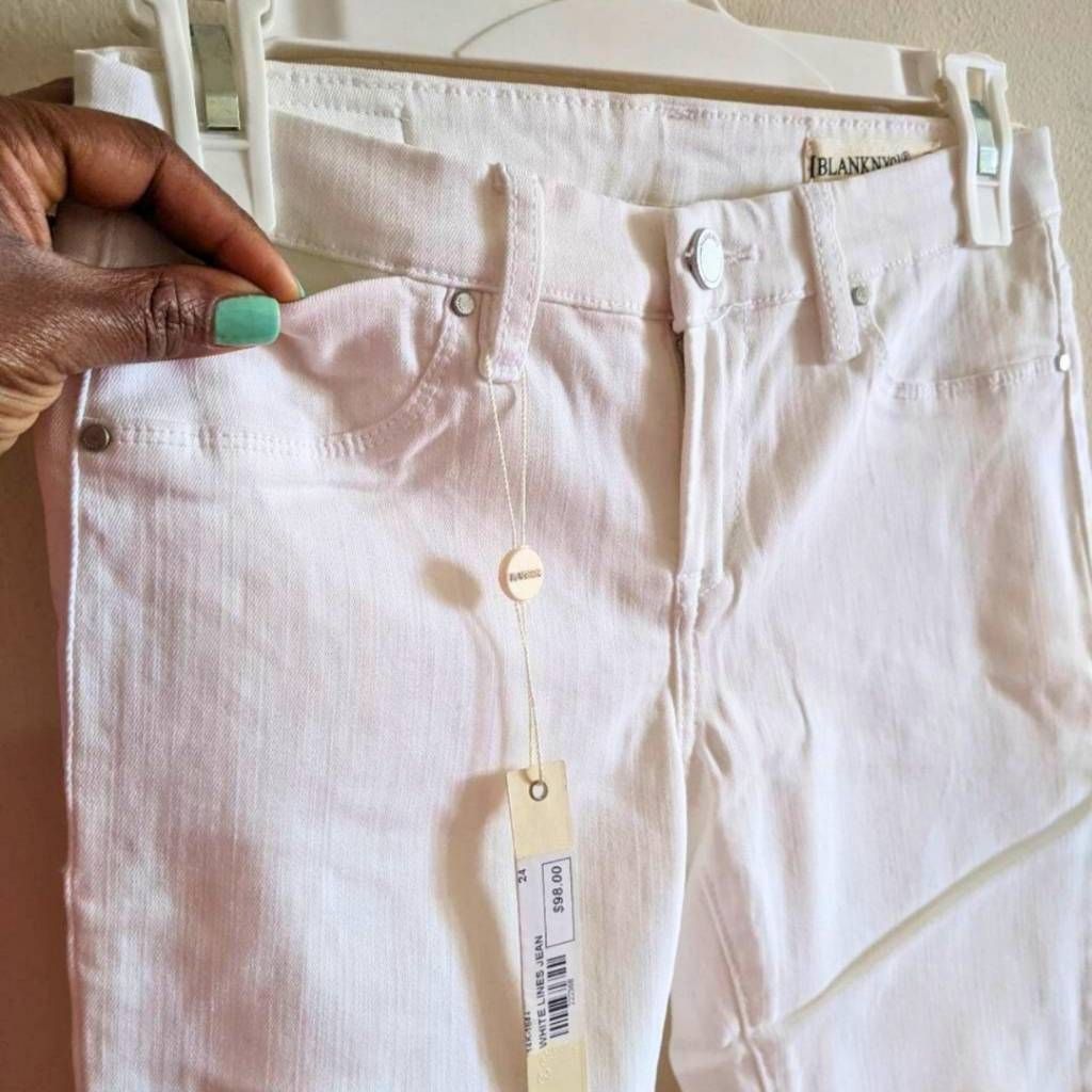 BLANKNYC Blank NYC White Skinny Jeans 24 NWT High Rise Ankle Raw Fray Size 24" / US 00 / IT 34 - 13 Thumbnail