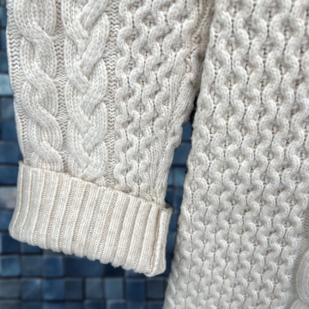Vintage Hyacinth House Sweater Dress Women L Cream Cable Knit Fisherman Fringe Tuckernuck