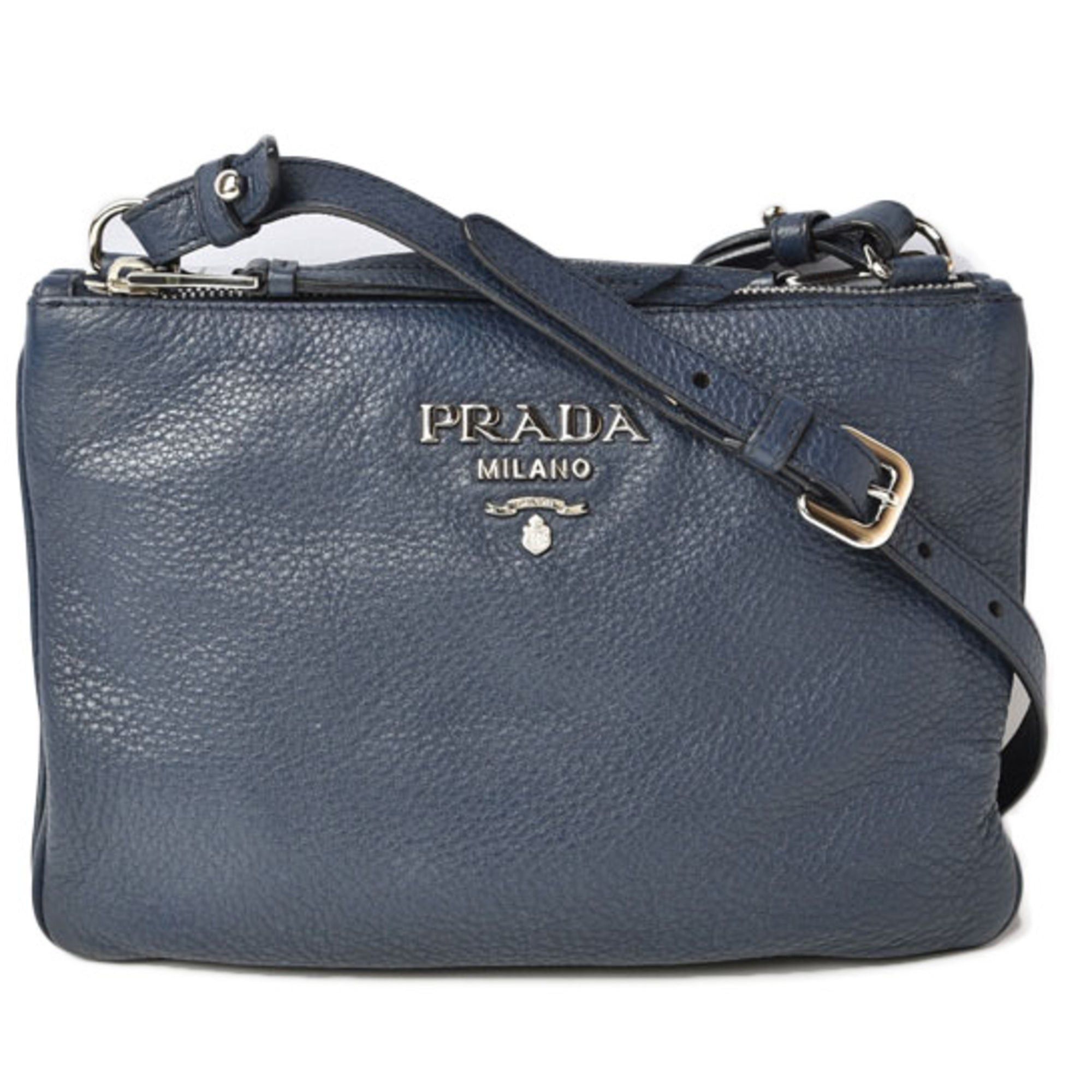 image of Prada Shoulder Bag Clutch 2Way Vit Daino Deerskin Baltico Navy in Blue, Women's