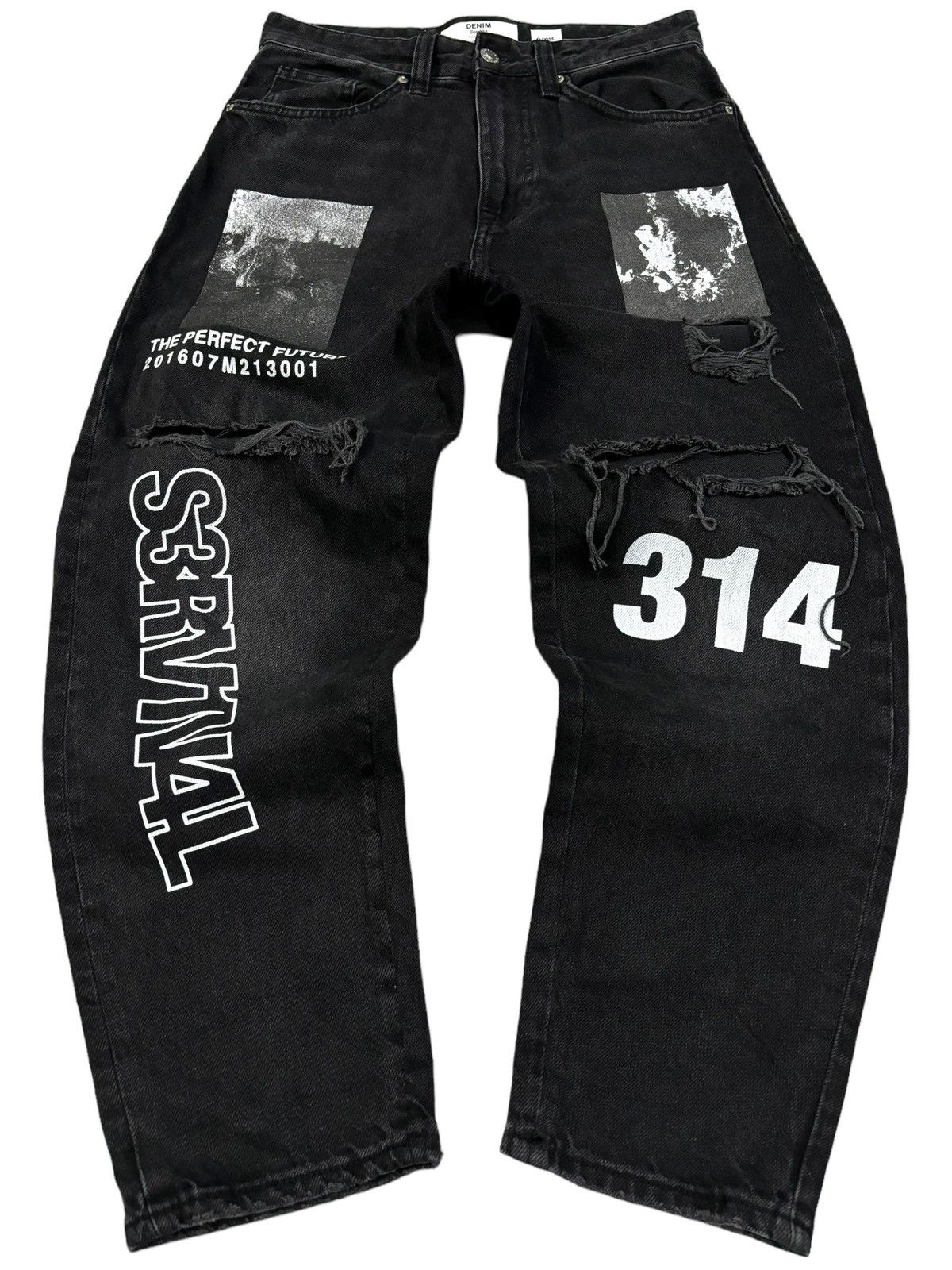 JNCO Bershka Black Faded Baggy Tapered Distressed Grunge Jeans Size US 30 / EU 46 - 2 Thumbnail