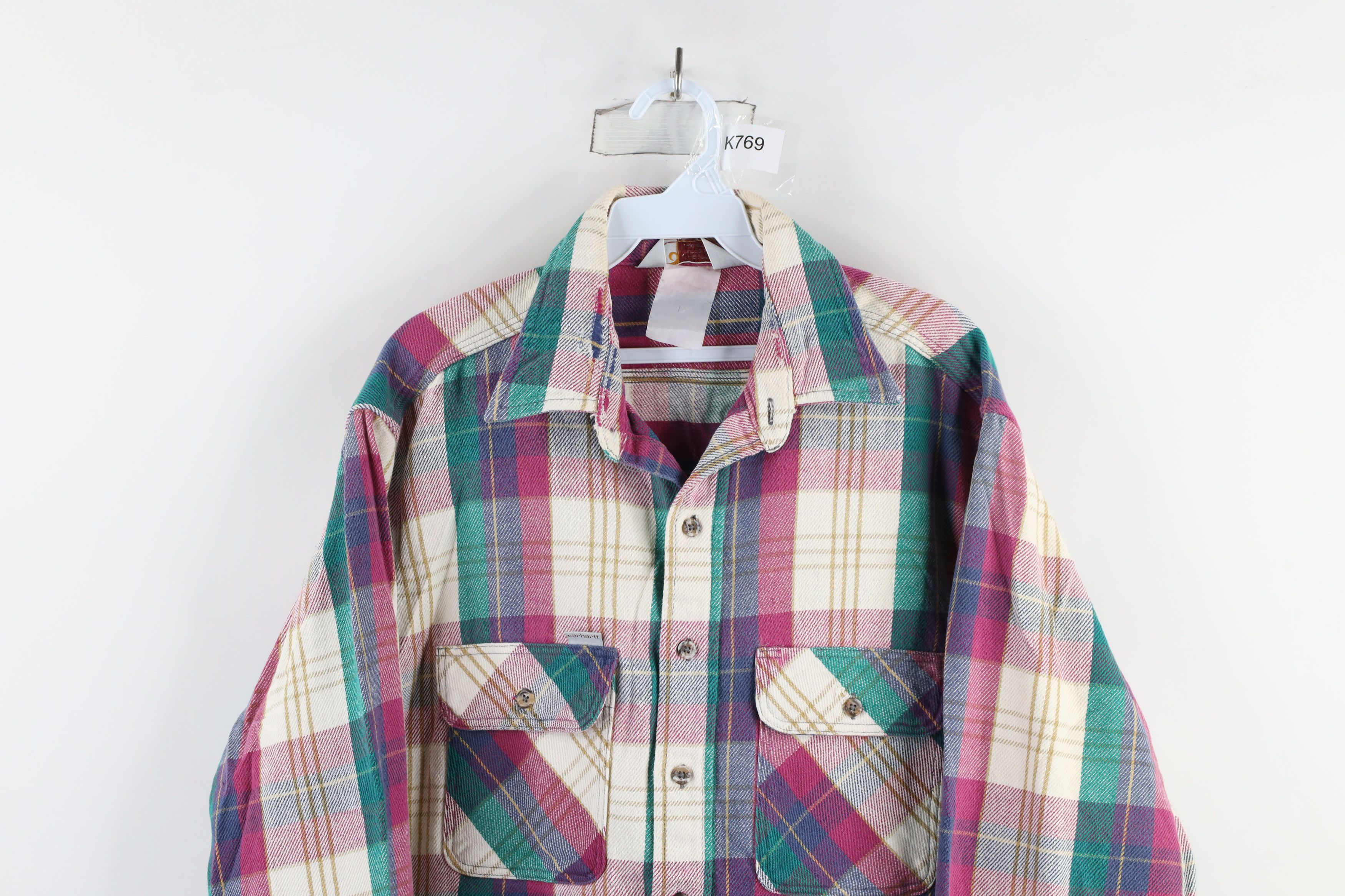 Carhartt × Vintage Vintage 90s Carhartt Collared Flannel Button Shirt Plaid USA Size US XL / EU 56 / 4 - 2 Thumbnail