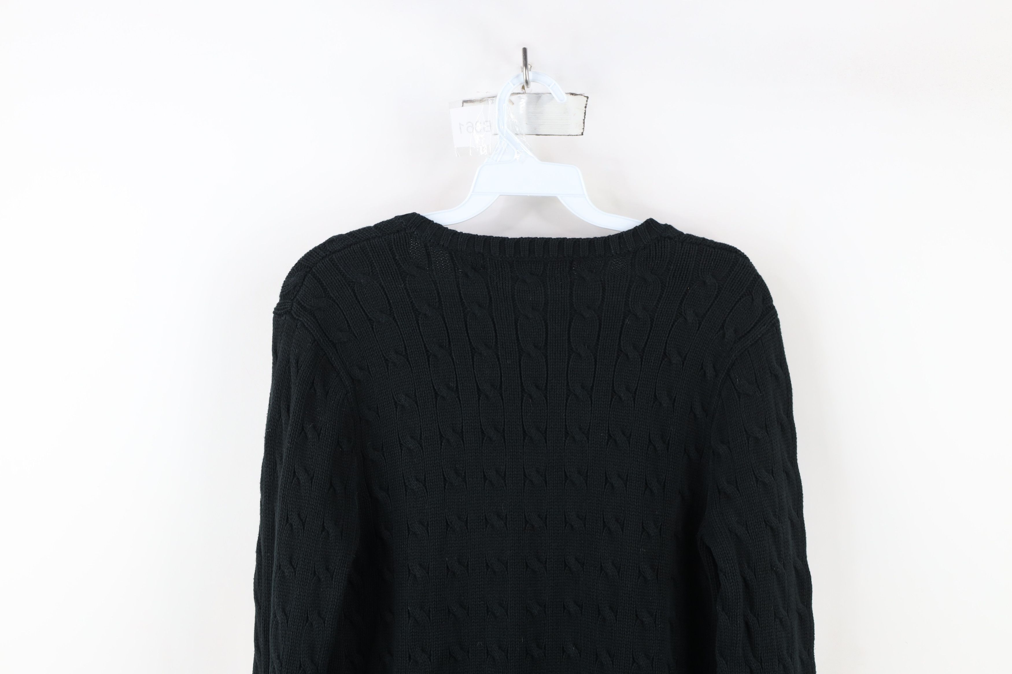 Ralph Lauren × Vintage Vintage 90s Ralph Lauren Cable Knit V-Neck Sweater Black Size L / US 10 / IT 46 - 9 Thumbnail