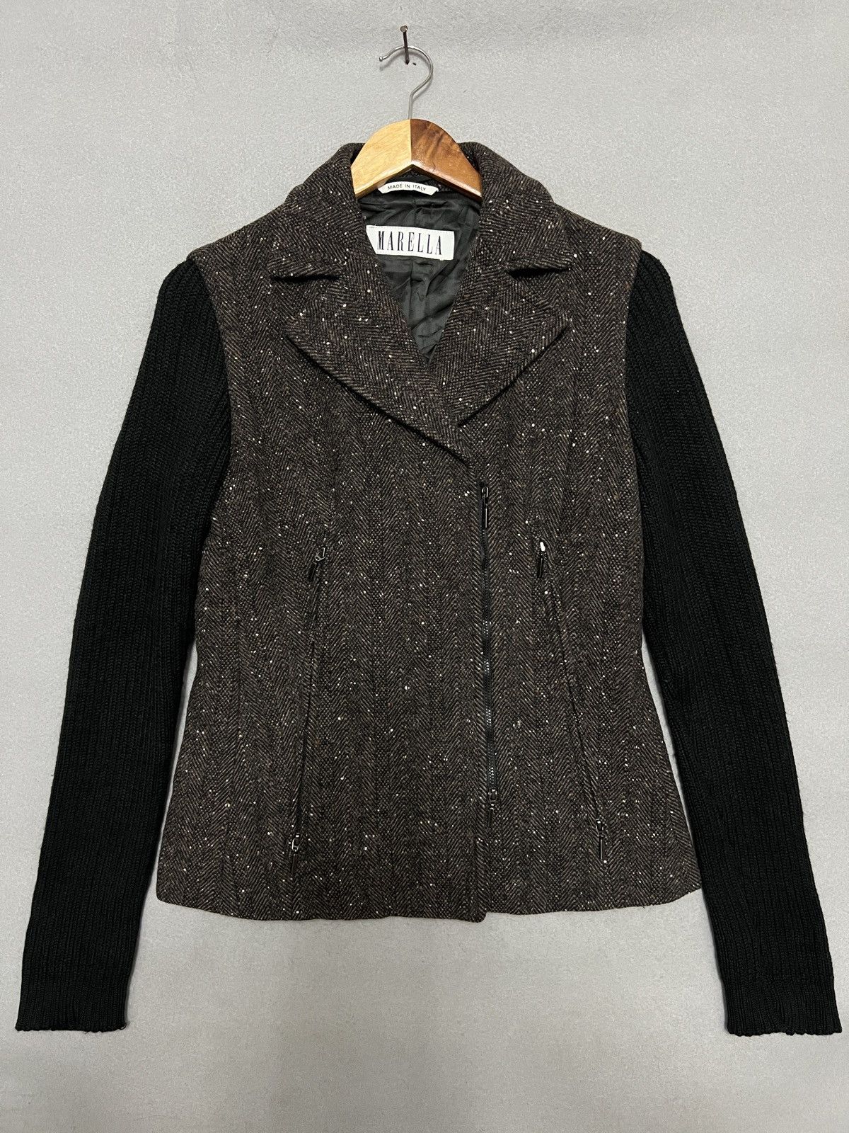 Marella 634.Vtg Marella Asymmetric Zip Tweed Knit Combo Biker Size M / US 6-8 / IT 42-44 - 1 Thumbnail
