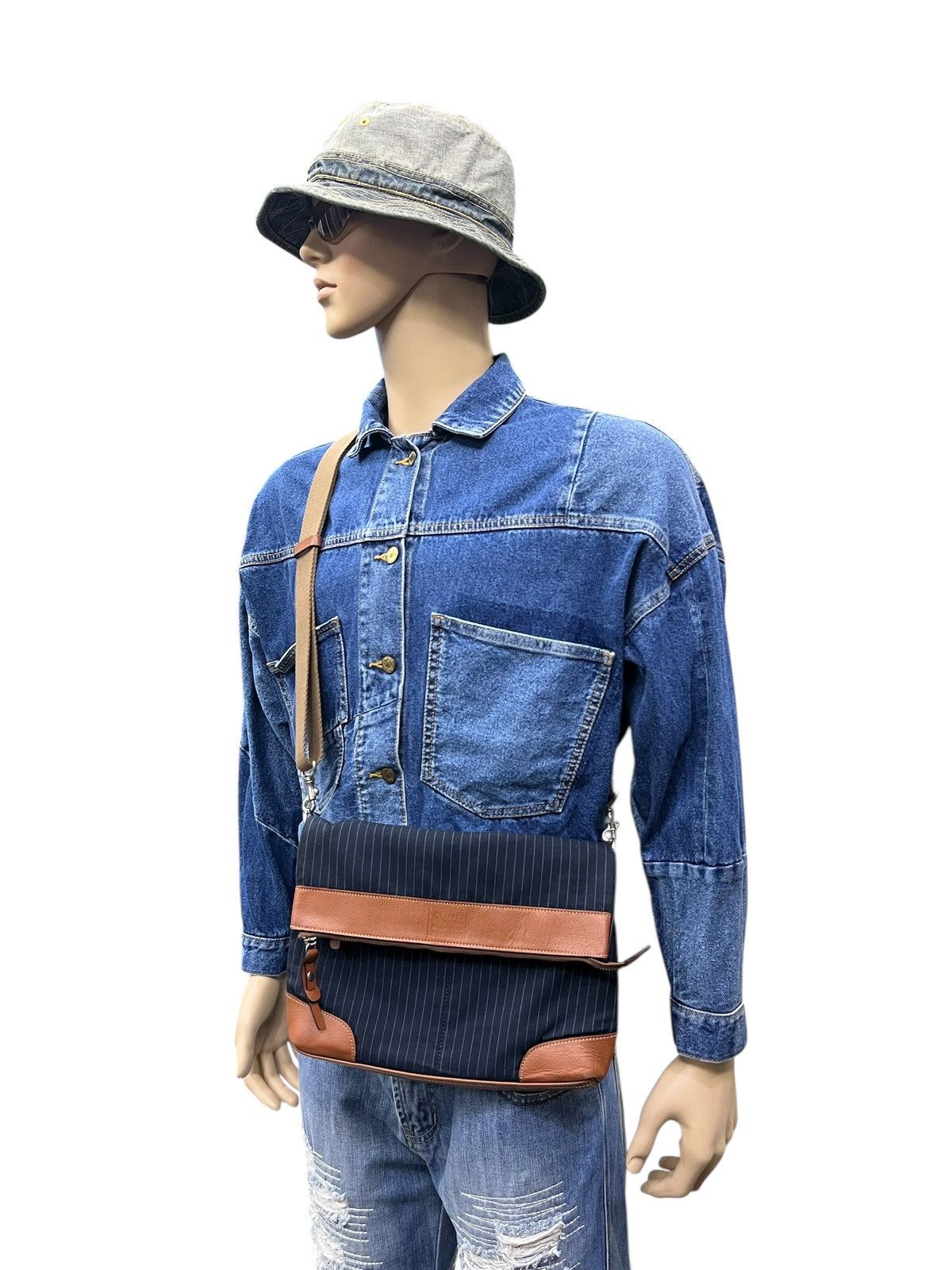 Takeo Kikuchi 🔥TAKEO KIKUCHI Made in Japan 2-Way Pinstripe Messenger Bag Size ONE SIZE - 1 Thumbnail