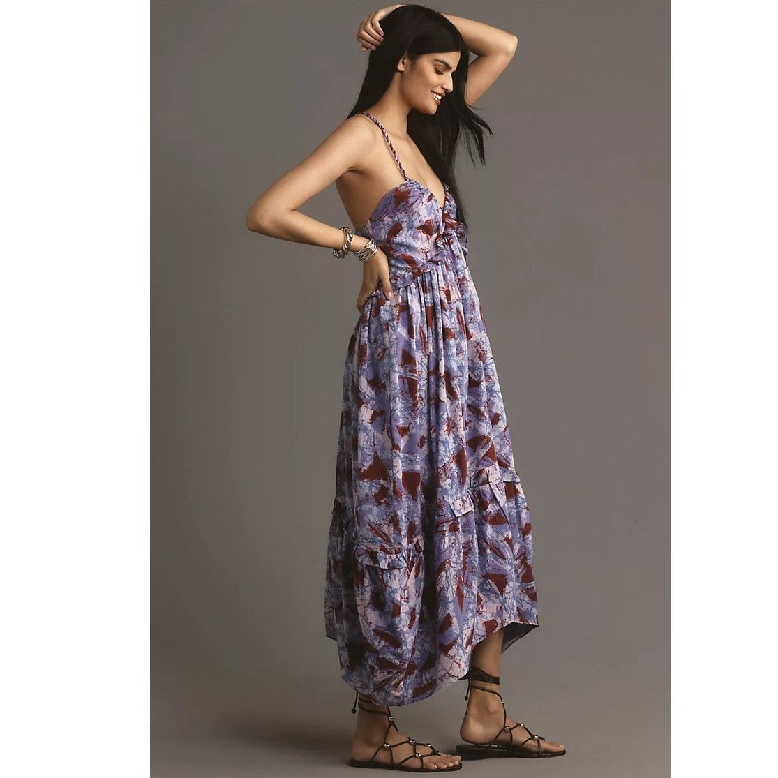 Anthropologie NWT Sleeveless V-Neck A-Line Midi Dress $228 LARGE Blue Size L / US 10 / IT 46 - 3 Thumbnail
