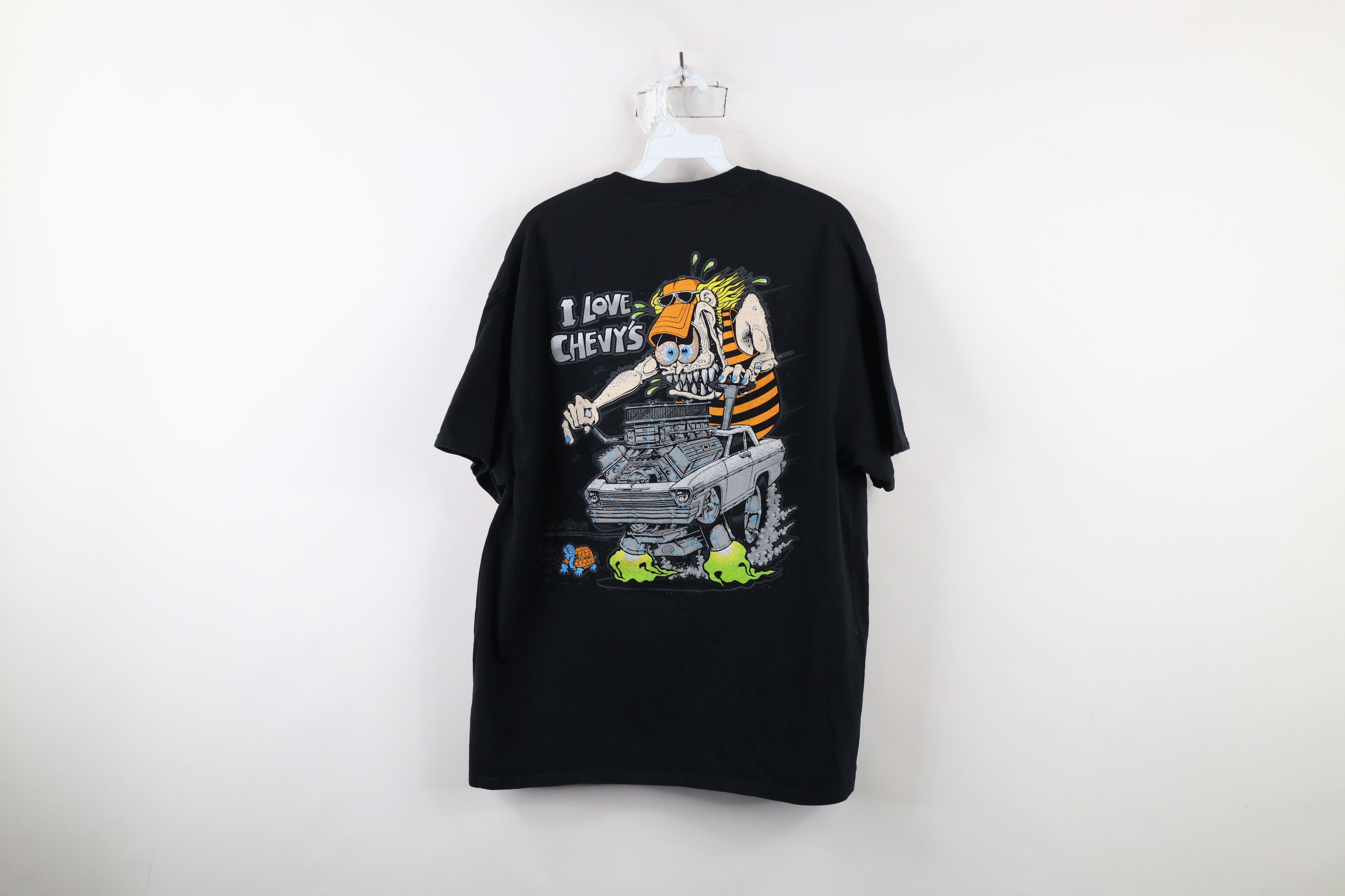 Vintage Retro Y2K Rat Fink Spell Out I Love Chevys Car T-Shirt Black Size US XL / EU 56 / 4 - 11 Thumbnail