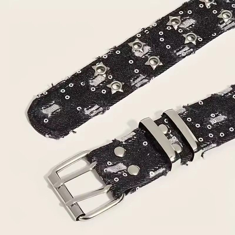 Japanese Brand Denim Girdle HipHop Y2k Star Hollowed Pin Buckle Belt Size 36 - 4 Thumbnail