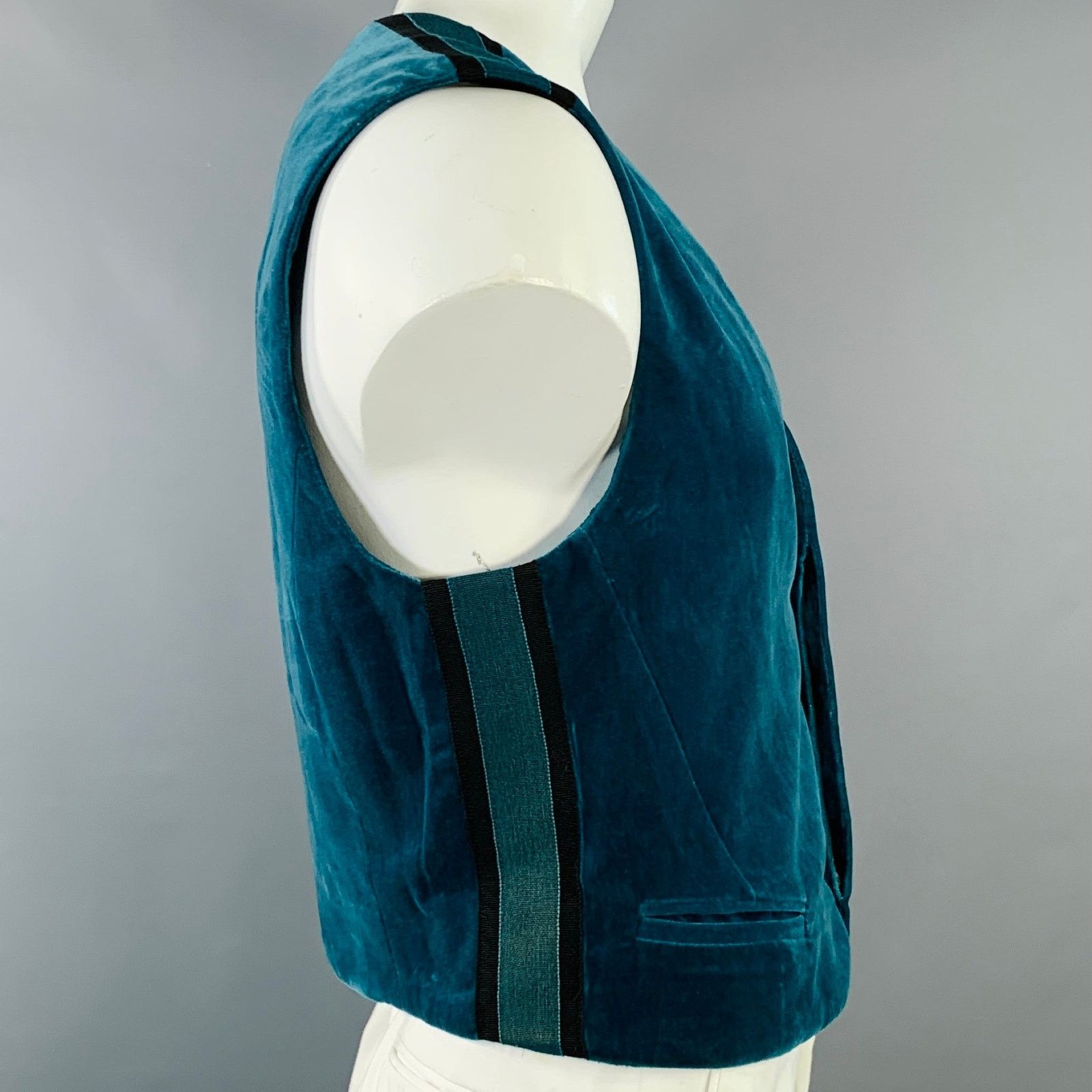 Haider Ackermann HAIDER ACKERMANN Teal Black Velvet Cotton Cropped Vest Size 40R - 2 Thumbnail