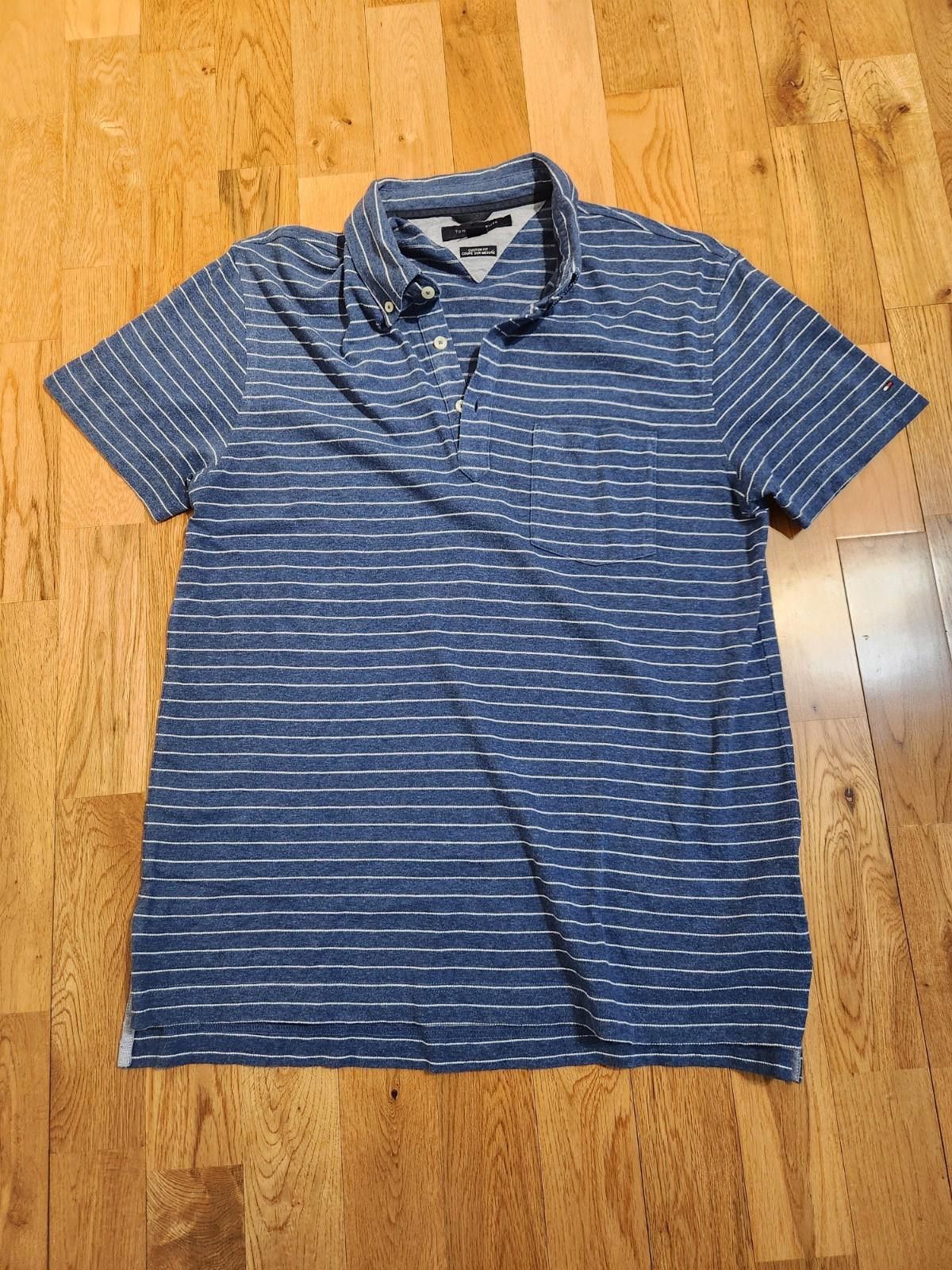 Tommy Hilfiger Tommy Hilfiger Striped Polo Shirt Blue Slim Fit Men's Large Size US L / EU 52-54 / 3 - 1 Thumbnail