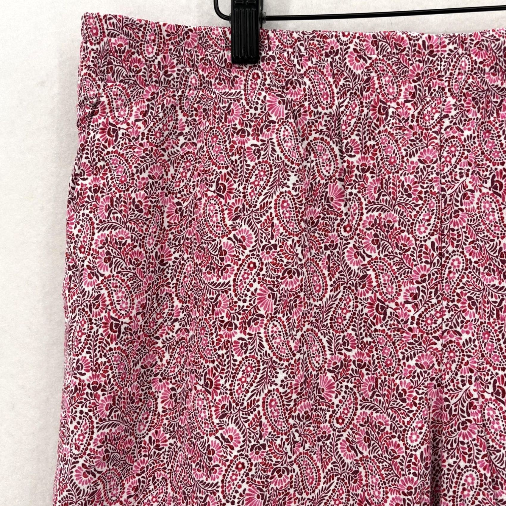 J. Jill J Jill Paisley Wide Leg Capri Pants Womens LP Pink Rayon Elastic Waist Preppy Size 36" / US 14 / IT 50 - 3 Thumbnail