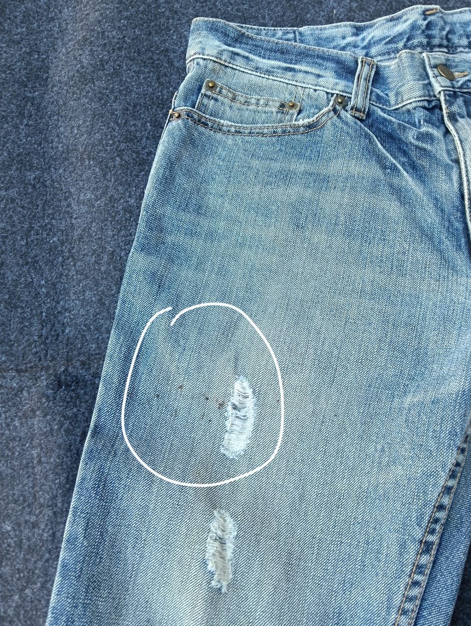 PPFM PPFM Flyer's Hot Weather Distressed Shark Face Denim Jeans Size US 31 - 10 Thumbnail