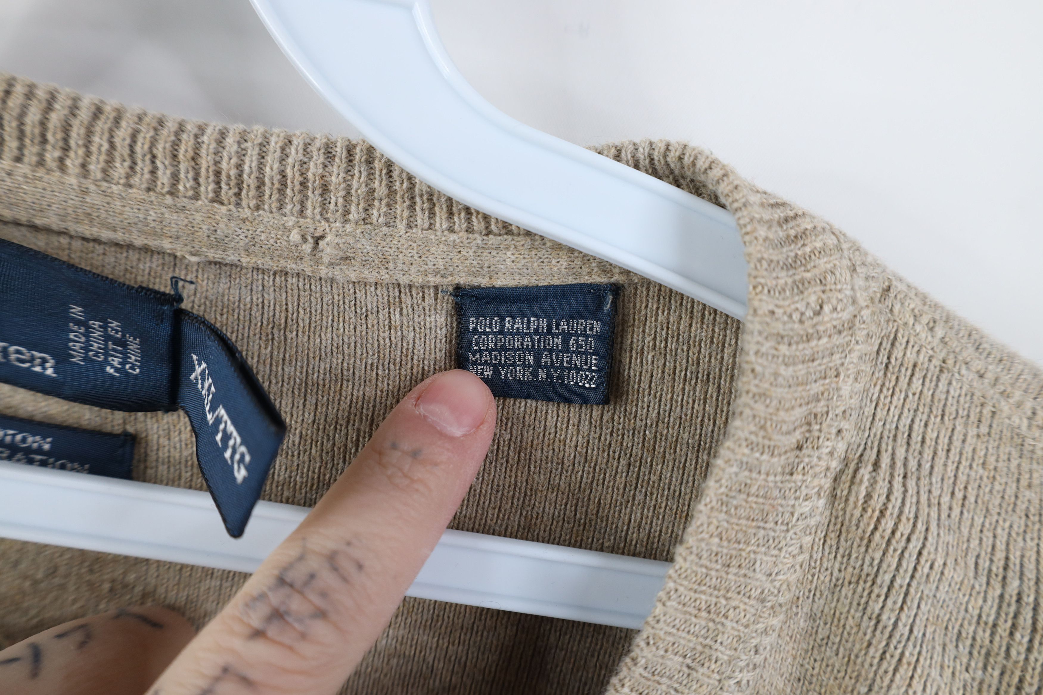 Ralph Lauren Vintage 90s Ralph Lauren Cotton Ribbed Knit Sweater Beige Size US XXL / EU 58 / 5 - 7 Thumbnail