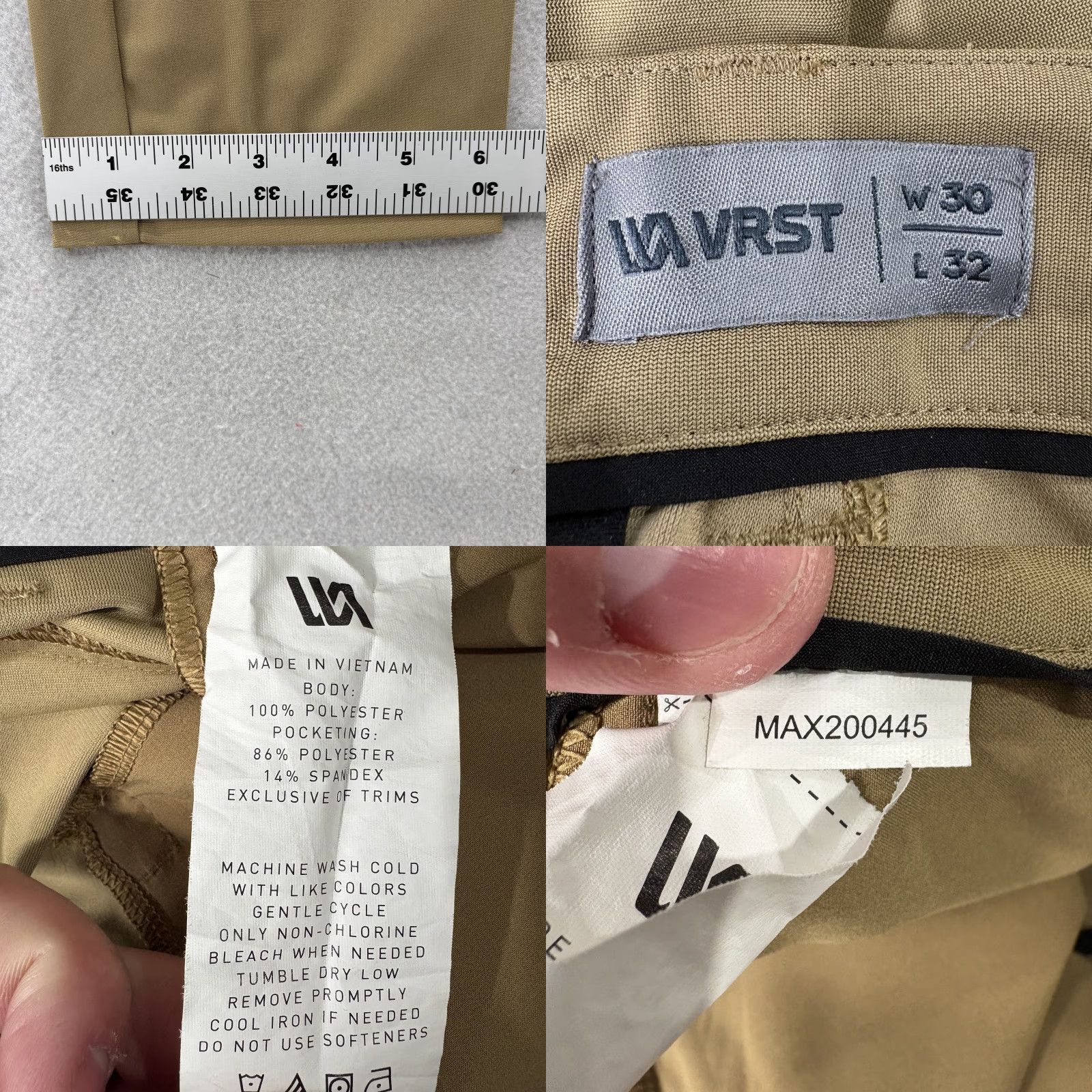 Vintage VRST Khakis Pants Mens 30x32 Be ige Stretch Slim Taper 30x30 Pockets Golf Regular Straight Solid 30 Inseam 30 In Spring Summer Fall Mens Size US 30 / EU 46 - 8 Thumbnail