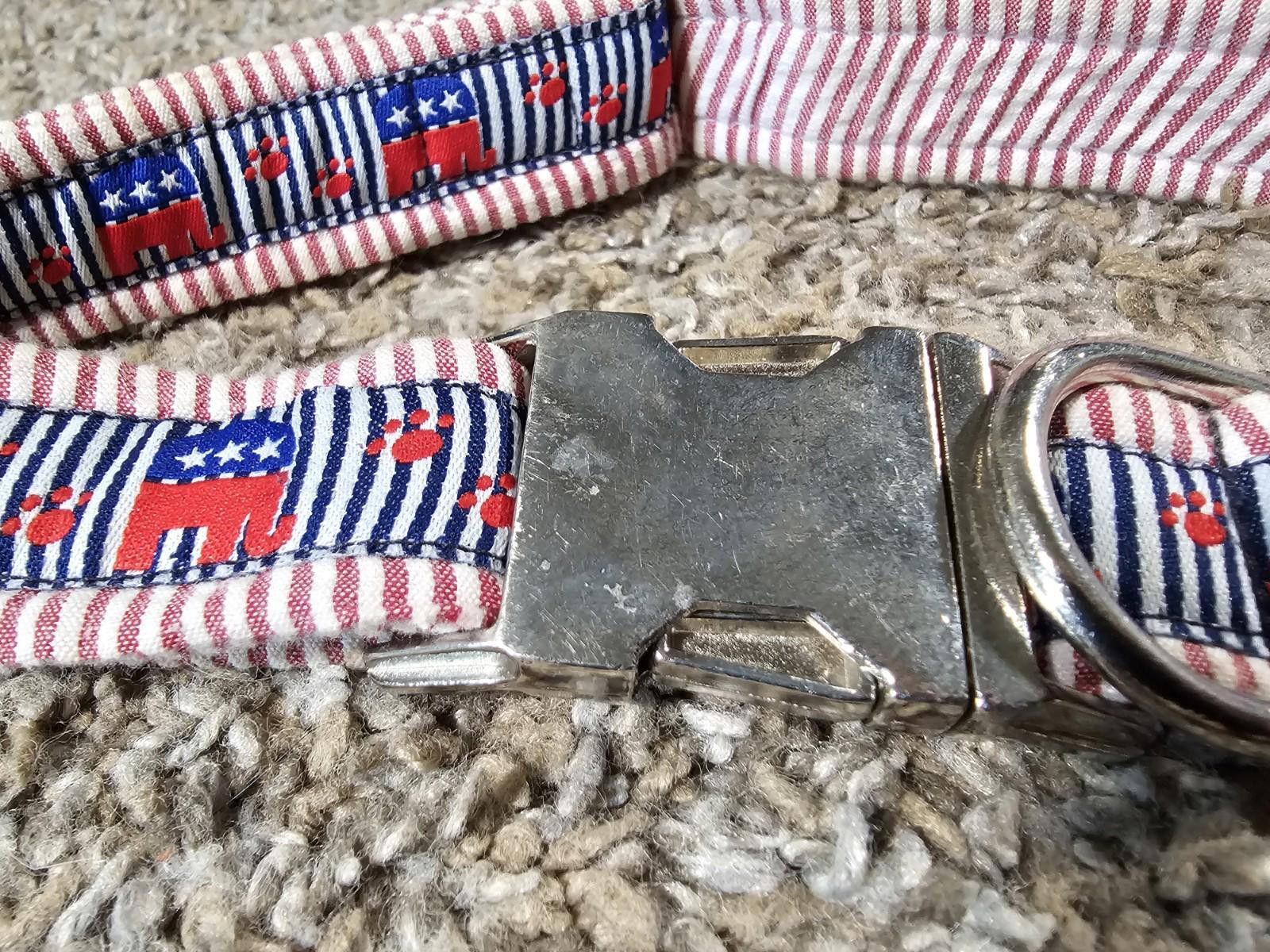 Other GOP Elephant dog collar Red White Blue Stripe Size ONE SIZE - 2 Thumbnail