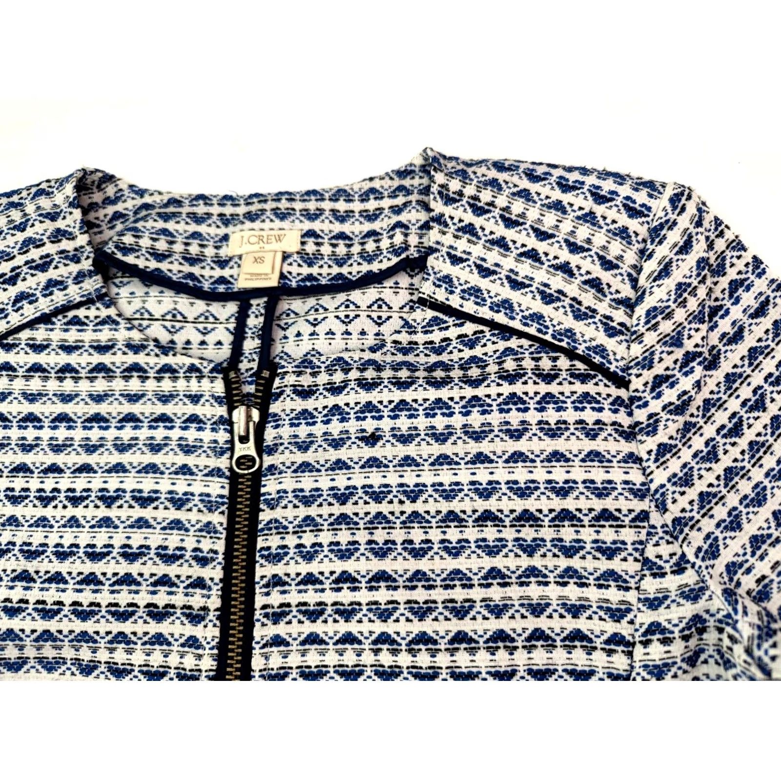 J.Crew J.CREW Blazer Jacket Cropped Blue Geometric Jacquard Womens XS Front Zipper Sleeve Notch Vintage: No Size XS / US 0-2 / IT 36-38 - 2 Thumbnail