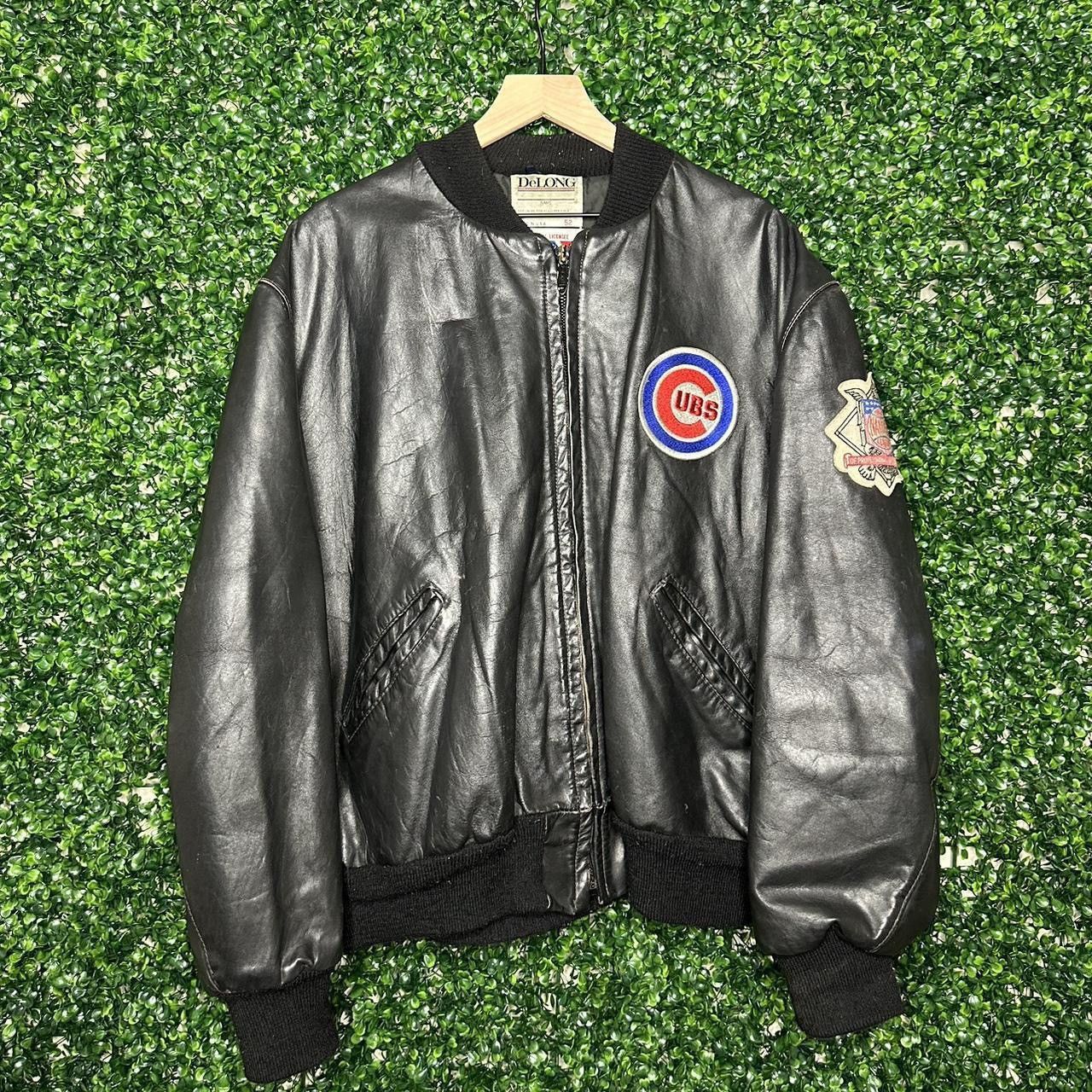 image of 80's Vintage Chicago Cubs Delong Leather Varsity Jacket in Black, Men's (Size XL)