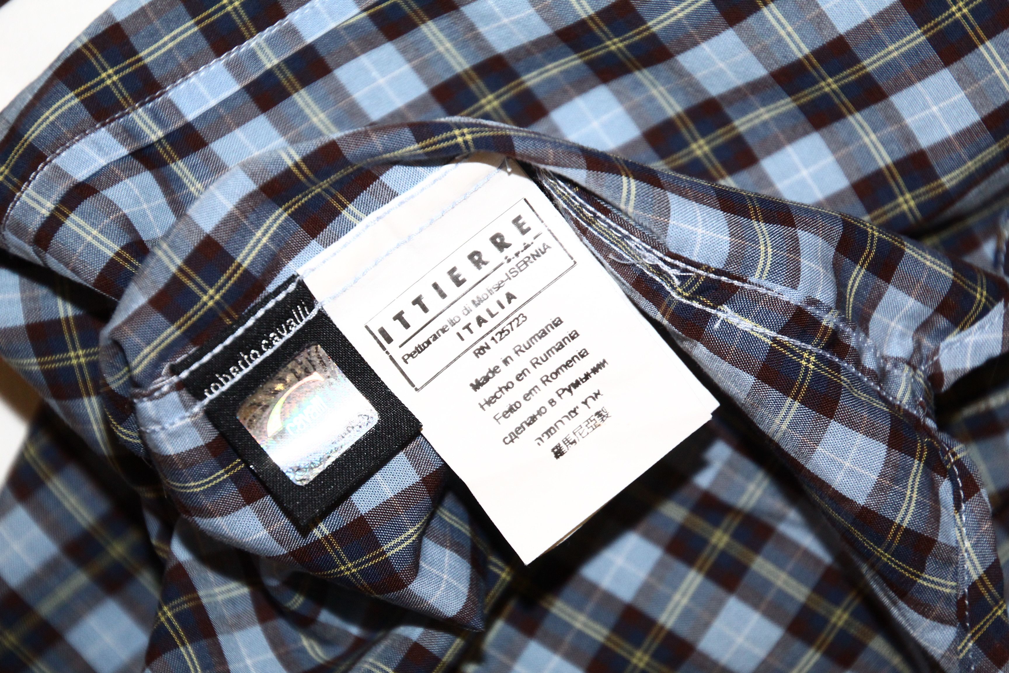 Roberto Cavalli Cavalli gradient checkered denim trim popover western shirt Size US L / EU 52-54 / 3 - 9 Thumbnail