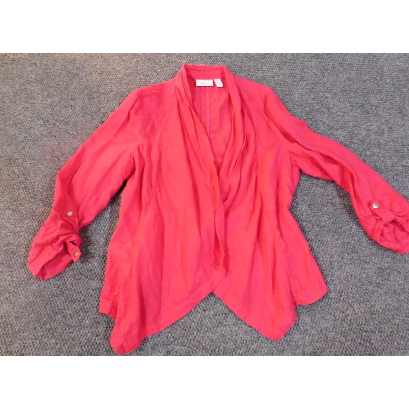 Vintage Chicos Jacket Pink Open Blazer Linen Knit Long Sleeve Casual Women 2 Regular Fall Spring Women's Blazer Animals Lounge Basic Jacket Size XS / US 0-2 / IT 36-38 - 2 Thumbnail