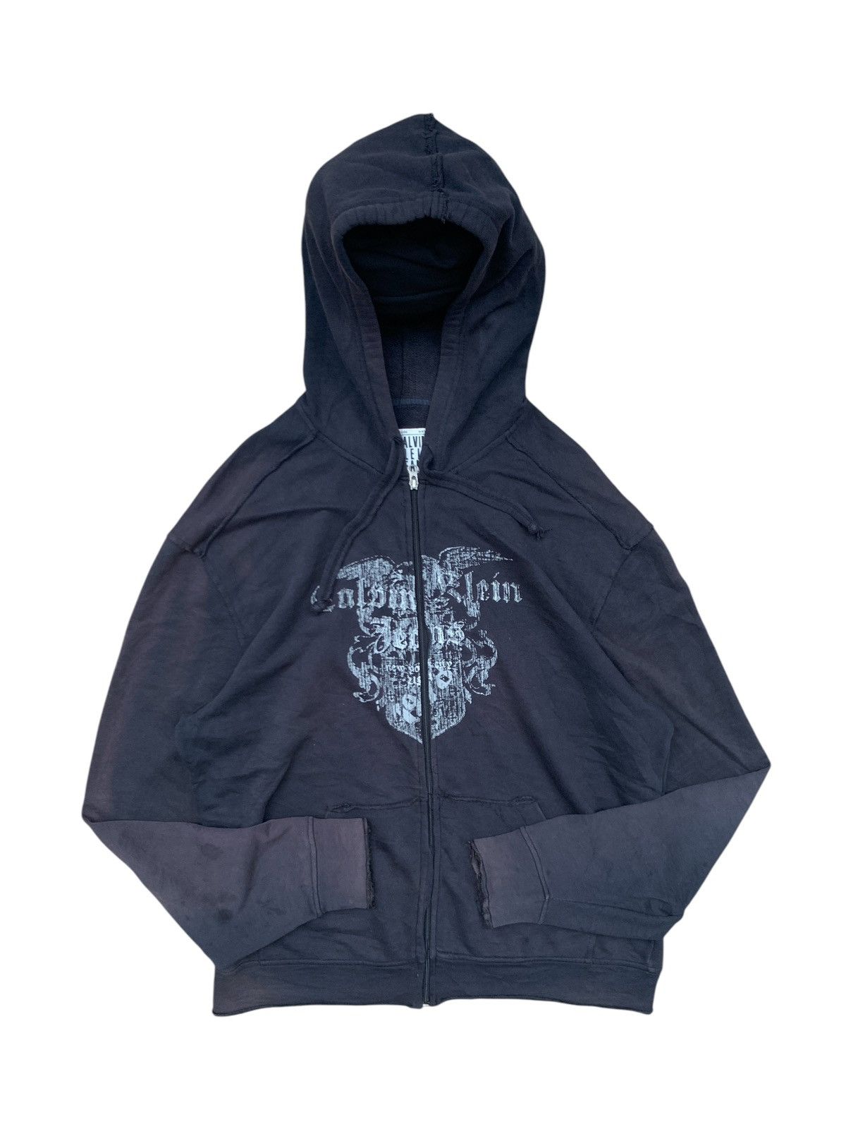 Vintage Thrashed Distressed & Faded Hoodie Calvin Klein zip Grunge Size US XL / EU 56 / 4 - 1 Thumbnail