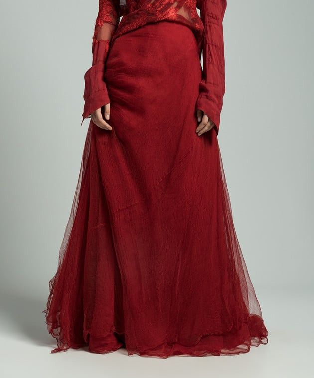 Marc Le Bihan Marc Le Bihan Silk Red Maxi Skirt Size 27" / US 4 / IT 40 - 2 Thumbnail