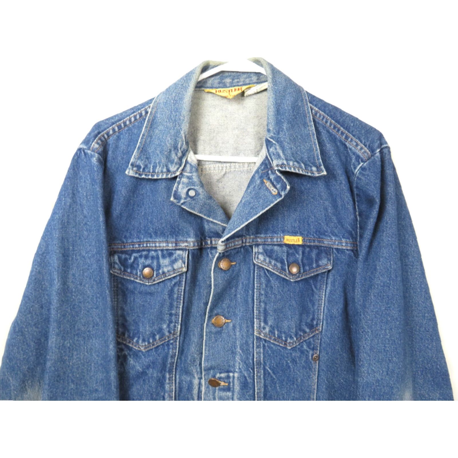 Vintage VINTAGE Rustler Denim Jacket Blue Regular L Mens 80s 90s USA Button Collared Pockets Distressed Size US 33 - 3 Thumbnail
