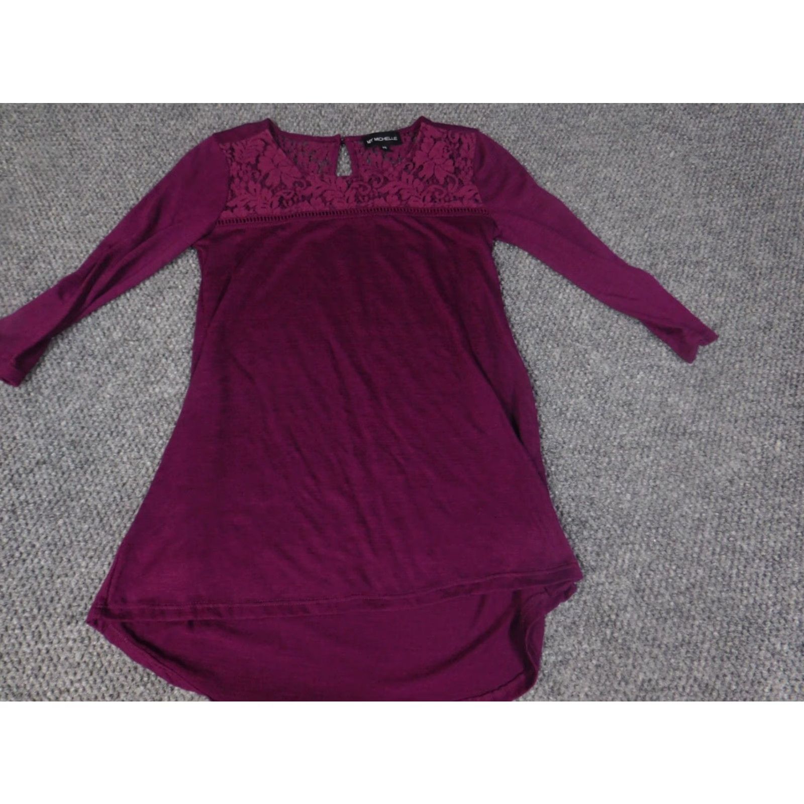 Vintage My Michelle Blouse Womens XS Purple Crew Neck Pullover Stretch Floral Button Casual Basic Crew Neck Flower Stretch Regular Satin? Size XS / US 0-2 / IT 36-38 - 4 Thumbnail
