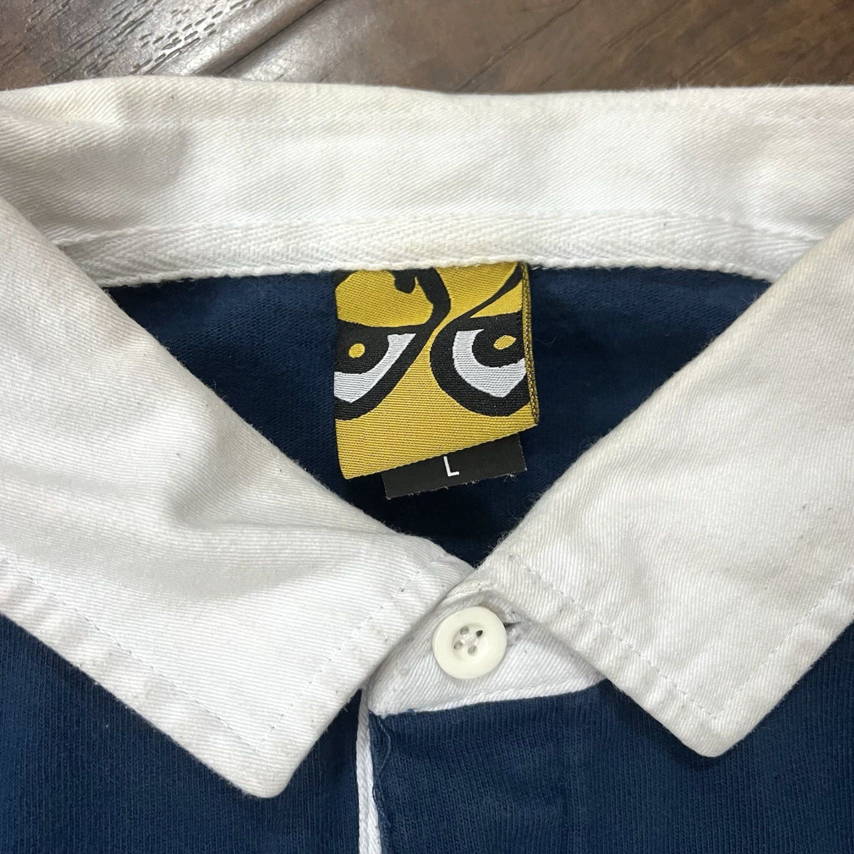Vintage VINTAGE Krooked Rugby Polo Shirt Mens Large Long Sleeve Skateboard Eye Blue Polo L Mens Size US L / EU 52-54 / 3 - 4 Thumbnail