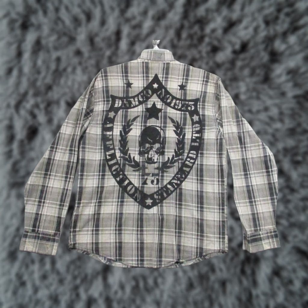 Affliction Affliction Shirt XL Gothic Embroidered Black Gray Skull Metal Shirt Button-Up Sleeve Long Collar Spread Men Size US XL / EU 56 / 4 - 1 Thumbnail