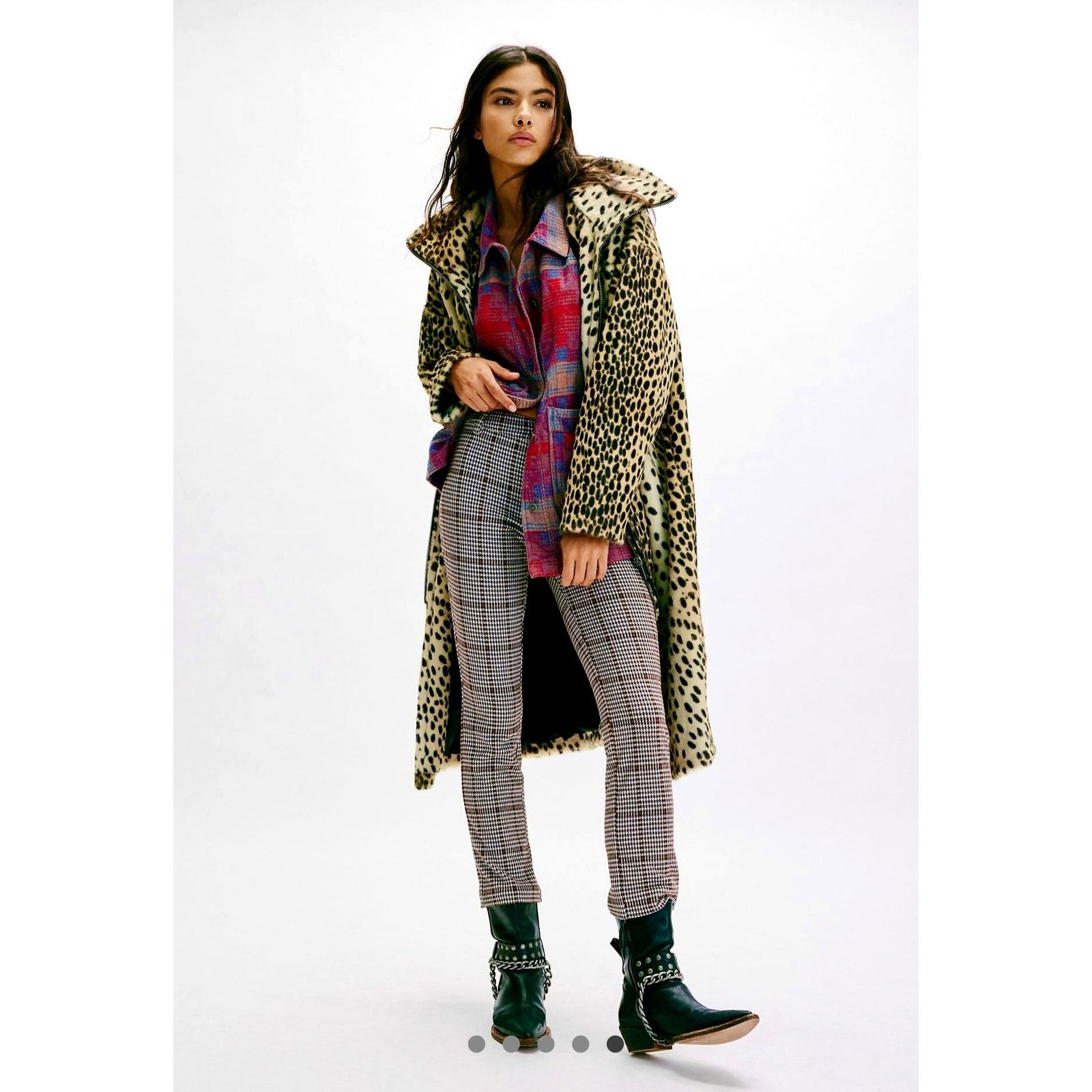 Free People Free People Molly Slim Pants Neutral Combo Winsor Plaid 12 Size 34" / US 12 / IT 48 - 6 Thumbnail