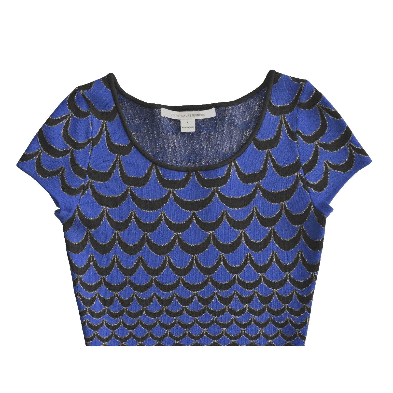 Diane von Furstenberg DIANE VON FURSTENBERG Blue Scalloped Knit Fit Flare Dress P Size S / US 4 / IT 40 - 5 Thumbnail