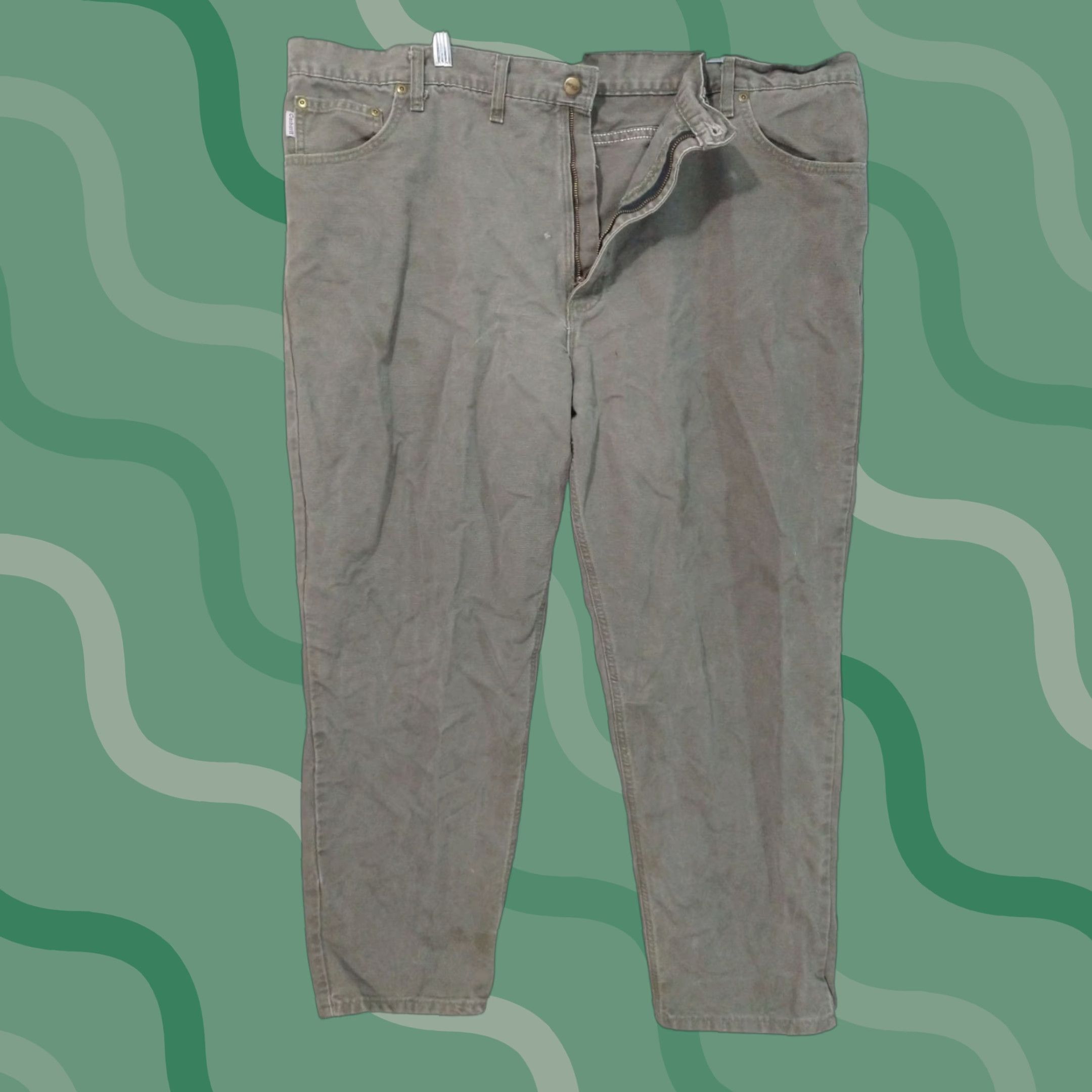 Carhartt VINTAGE Carhartt Pants Mens 46x30 Green Canvas Duck Tapered Leg USA Regular 5-Pocket Chino Workwear 1990s Mens Size US 30 / EU 46 - 1 Thumbnail