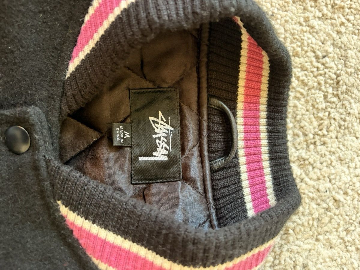 Stussy S Talk Melton Varsity Jacket Black Pink