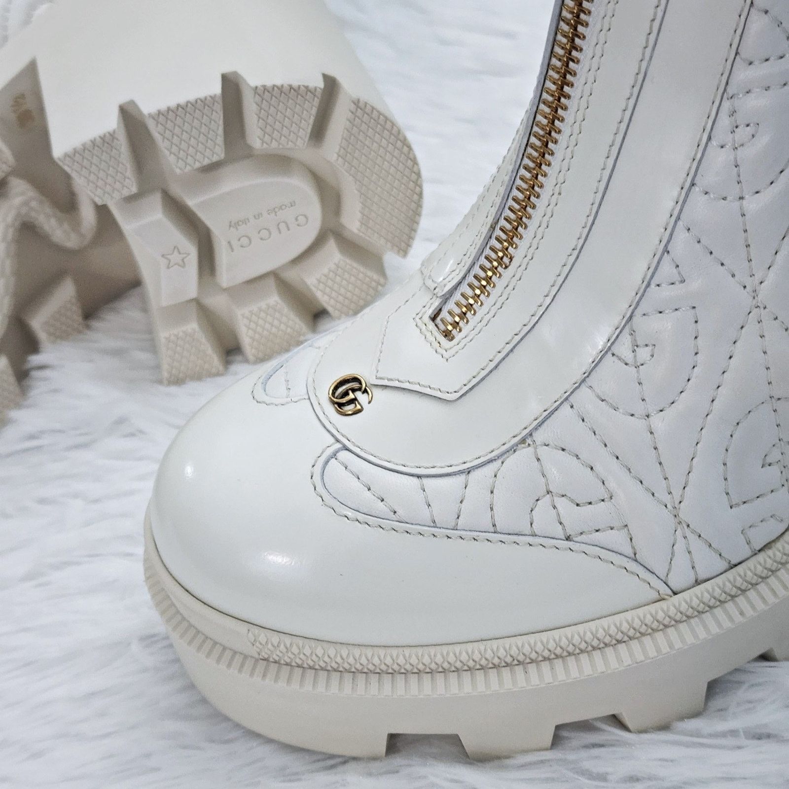 Gucci Gucci Calfskin G Rhombus Ankle Boots White 39.5G | 9.5 US Size US 9.5 / IT 39.5 - 4 Thumbnail