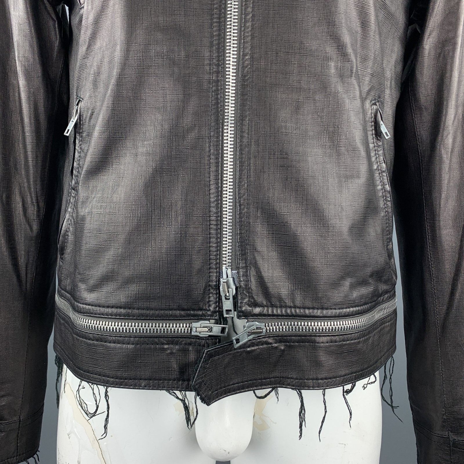 Other Black Leather Full Zip High Collar Zip Pockets Raw Hem Size US L / EU 52-54 / 3 - 4 Thumbnail