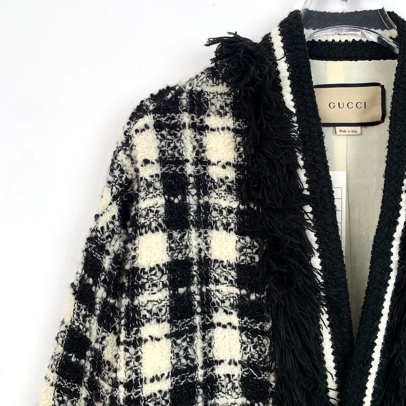 Gucci Gucci Suze 36 Color-blocked tassel plaid tweed wool cardi Size US XS / EU 42 / 0 - 3 Thumbnail