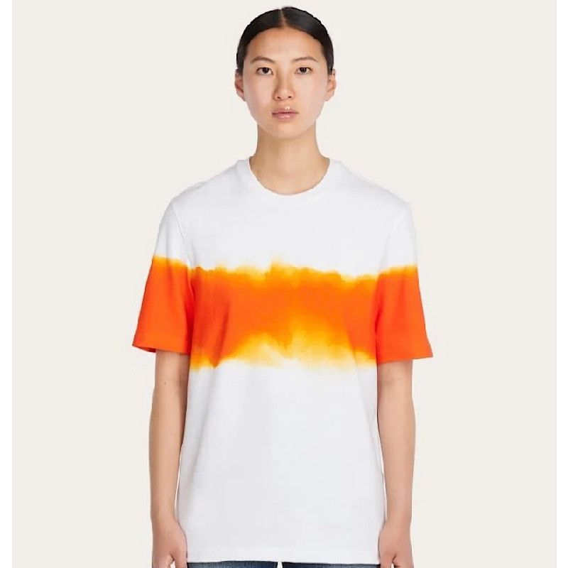 Salvatore Ferragamo o1s1rm0924 Cut & Sew Short Sleeve T-Shirt in White/Orange Size L / US 10 / IT 46 - 2 Thumbnail