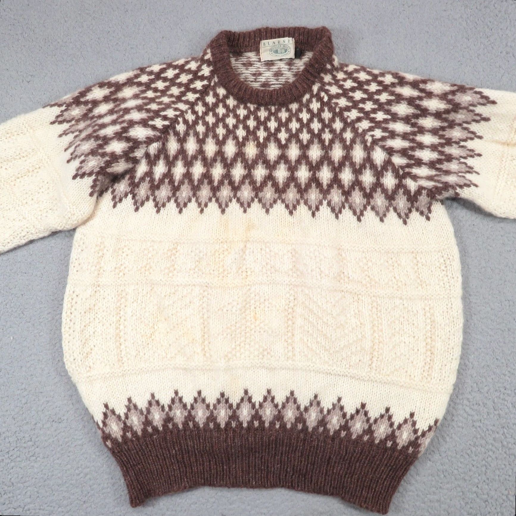 Vintage VINTAGE Blarney Woolen Mills Sweater Mens Large Cream Brown Fishermans Chunky Intarsia Size US L / EU 52-54 / 3 - 5 Thumbnail