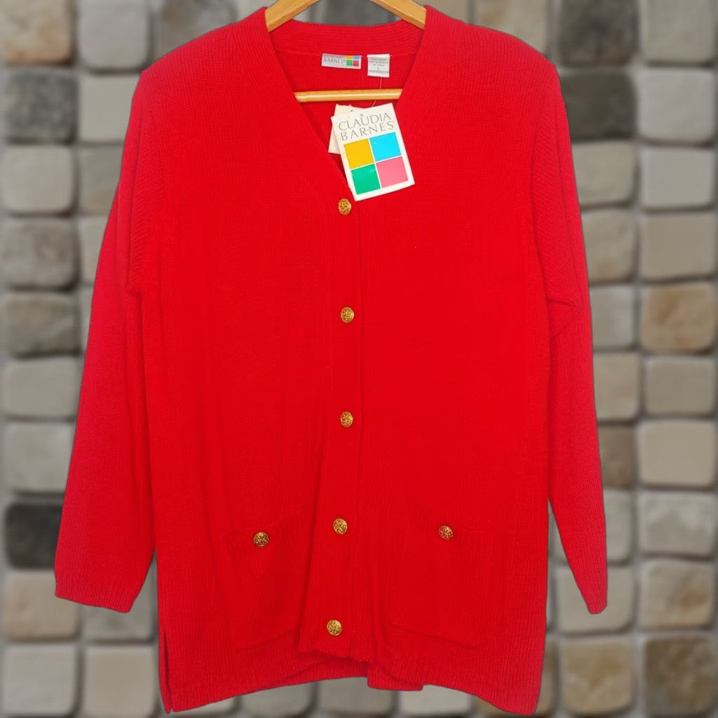 Vintage VINTAGE Claudia Barnes Cardigan L Red NWT Gold Button 1990s Sweater Preppy Womens Size L / US 10 / IT 46 - 1 Thumbnail