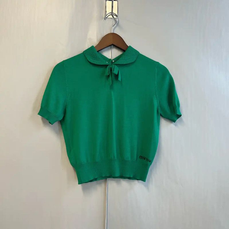 Miu Miu Miu Miu Green Cotton Short-Sleeve Sweater 0089 Size M / US 6-8 / IT 42-44 - 1 Thumbnail