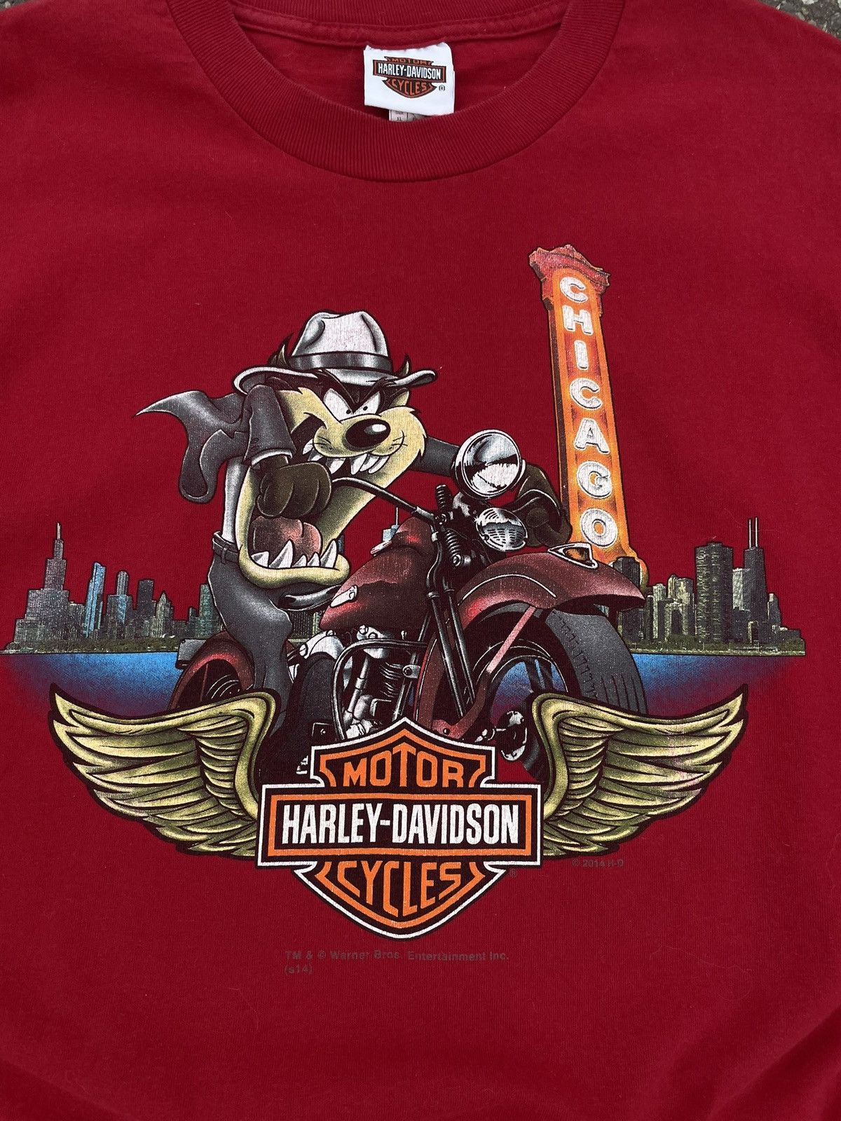 Harley Davidson × Vintage × Warner Bros Looney Tunes Taz Harley Davidson Chicago Tee Vintage Size US XL / EU 56 / 4 - 4 Thumbnail