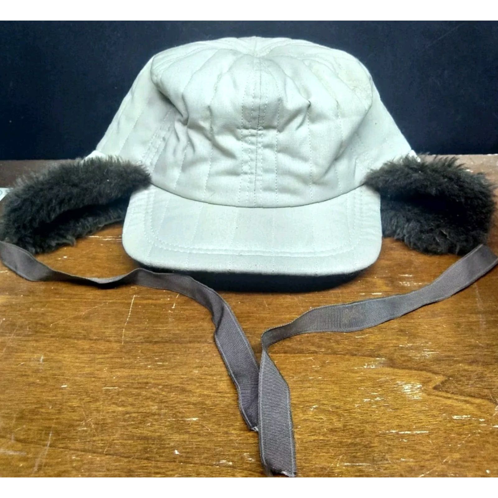CO VINTAGE Langenberg Hat Co Trapper Hat Mens M Beige USA Made Quilted Twill Insulated Ear Flap Neck Flap Wide Brim Winter Workwear Travel Casual Mens Size ONE SIZE - 2 Thumbnail