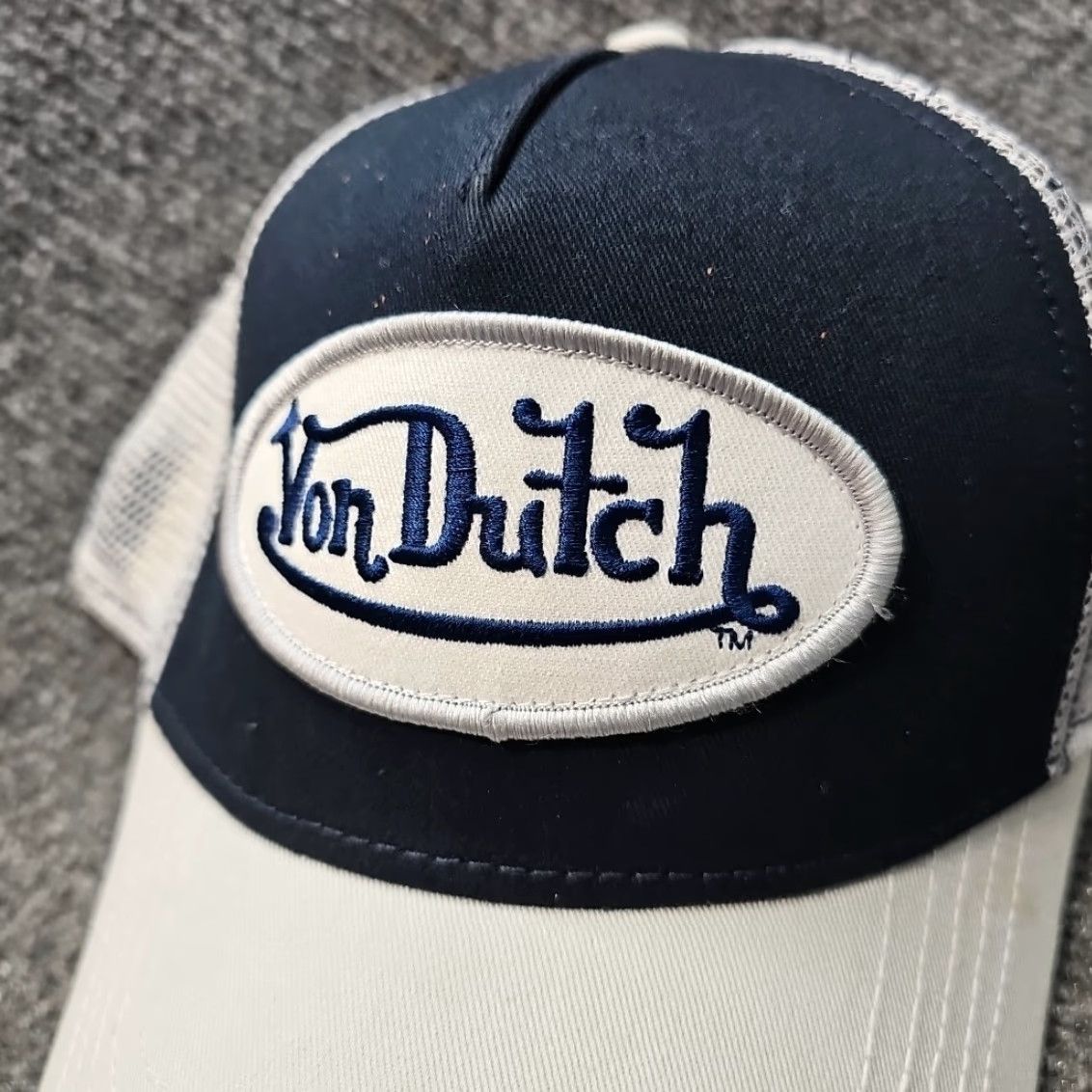 Von Dutch Von Dutch Trucker Hat Blue And White Oval Patch Snapback Adjustable One Size Men Casual Cotton Hat Size ONE SIZE - 2 Thumbnail