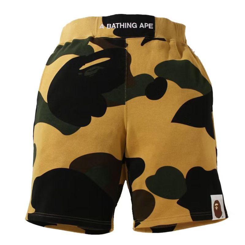 Image of Bape 1St Camo Wide Sweat Shorts in Yellow, Men's (Size 36)