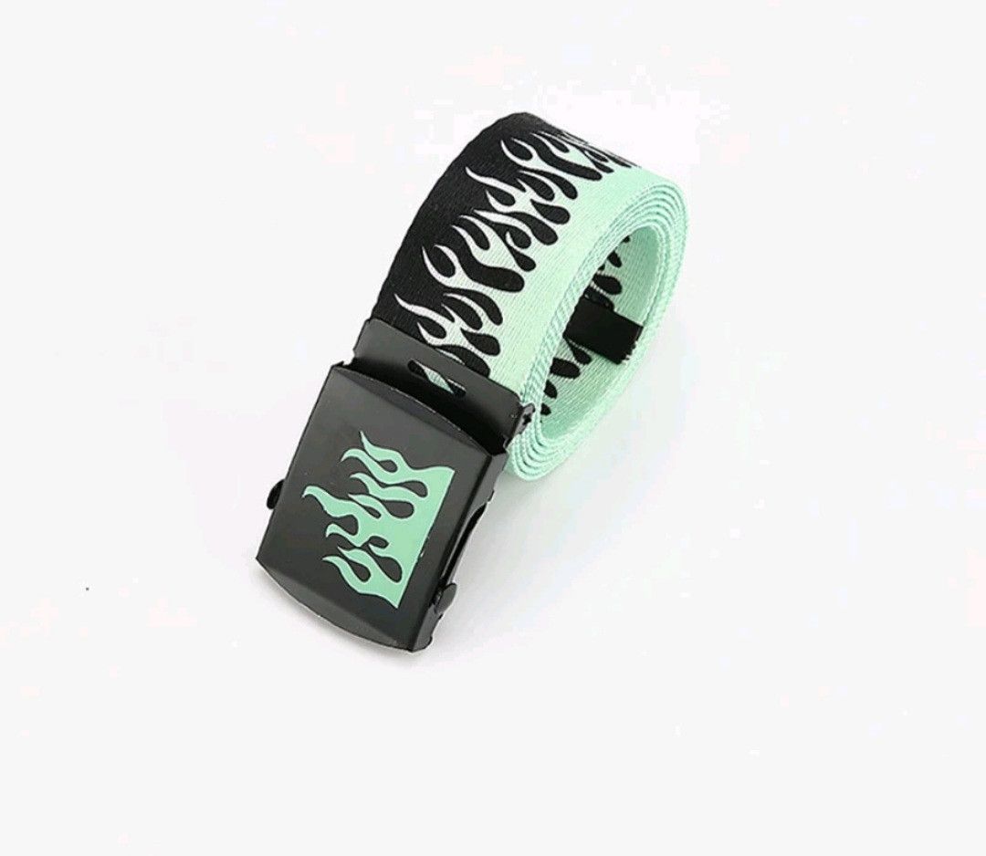 Japanese Brand 💥Flame pattern soft green harajuku streetwear belt Size ONE SIZE - 1 Preview